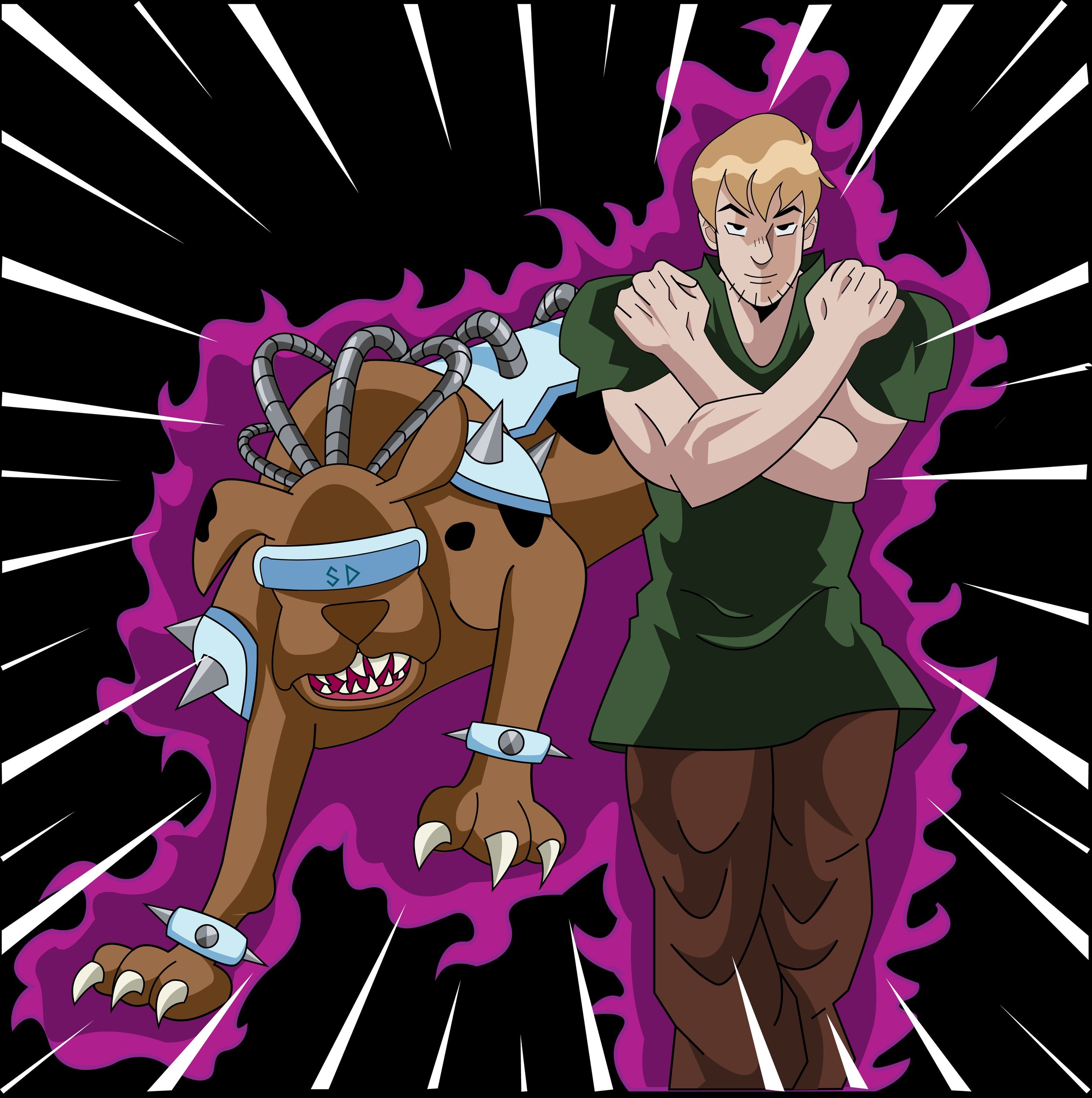 Digital illustration combining Shaggy from Scooby Doo with Josuke
Higashikata from Jojo's Bizzare Adventure - 2022 (Adobe Illustrator)