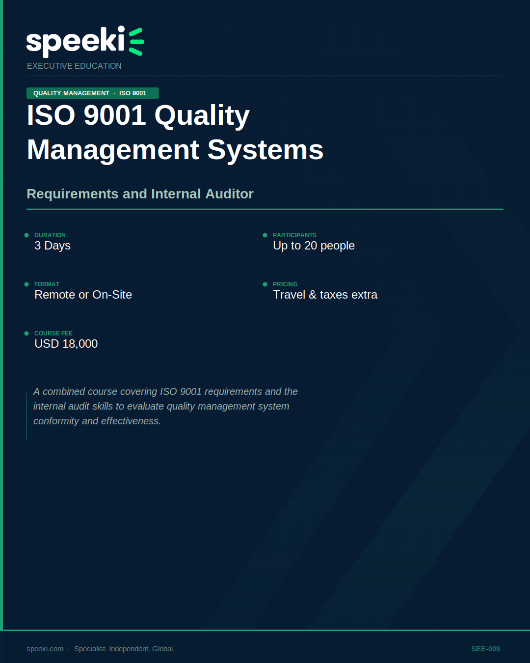 ISO 9001 Quality Management Systems — Requirements and Internal Auditor
