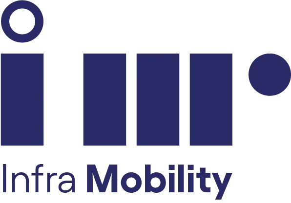 The logo of a company called 'Infra Mobility' featuring a stylized lowercase 'i' with a curved line and a dot, accompanied by the company name.
