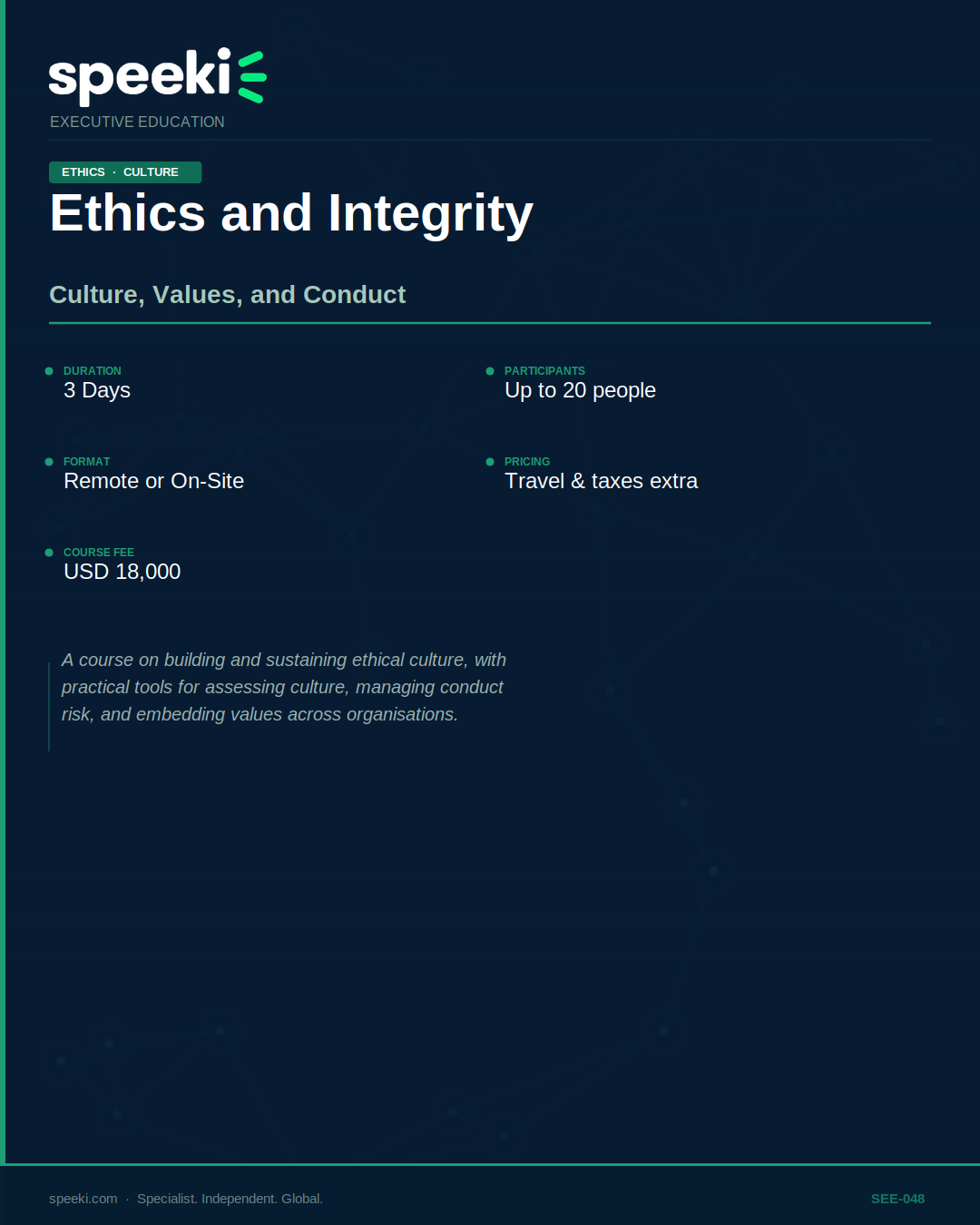 Éthique et intégrité — Culture, valeurs et conduite