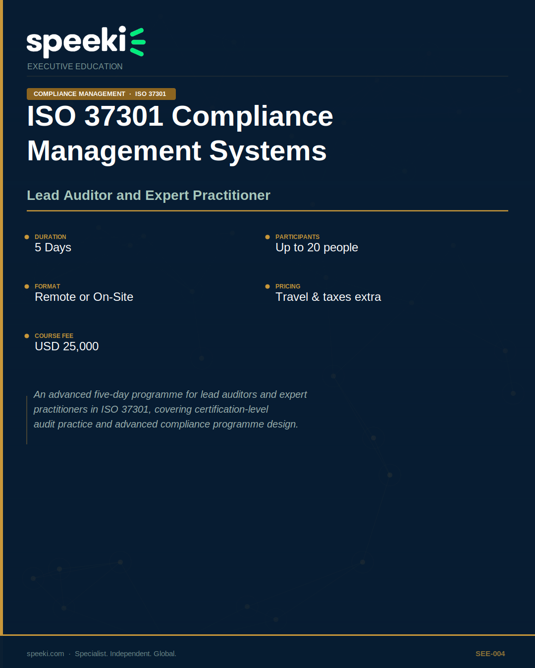 ISO 37301 Compliance Management Systems — Lead Auditor and Expert Practitioner