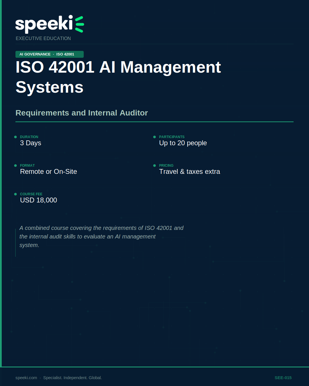ISO 42001 AI Management Systems — Requirements and Internal Auditor