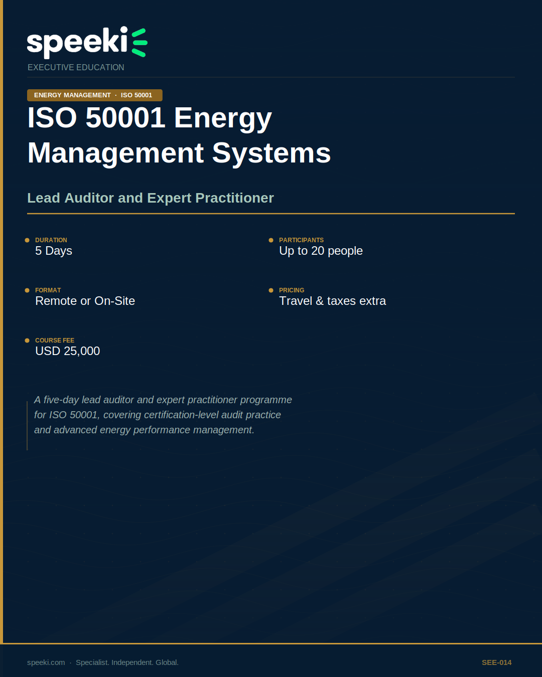 ISO 50001 Energy Management Systems — Lead Auditor and Expert Practitioner