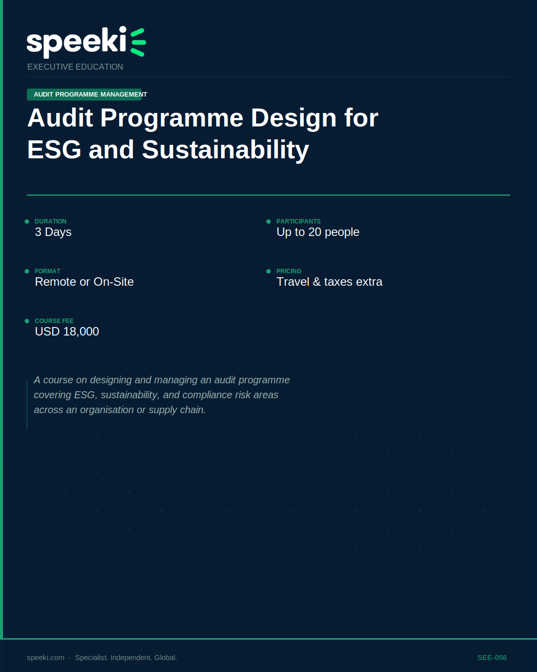Conception de programmes d'audit en matière d'ESG et de développement durable