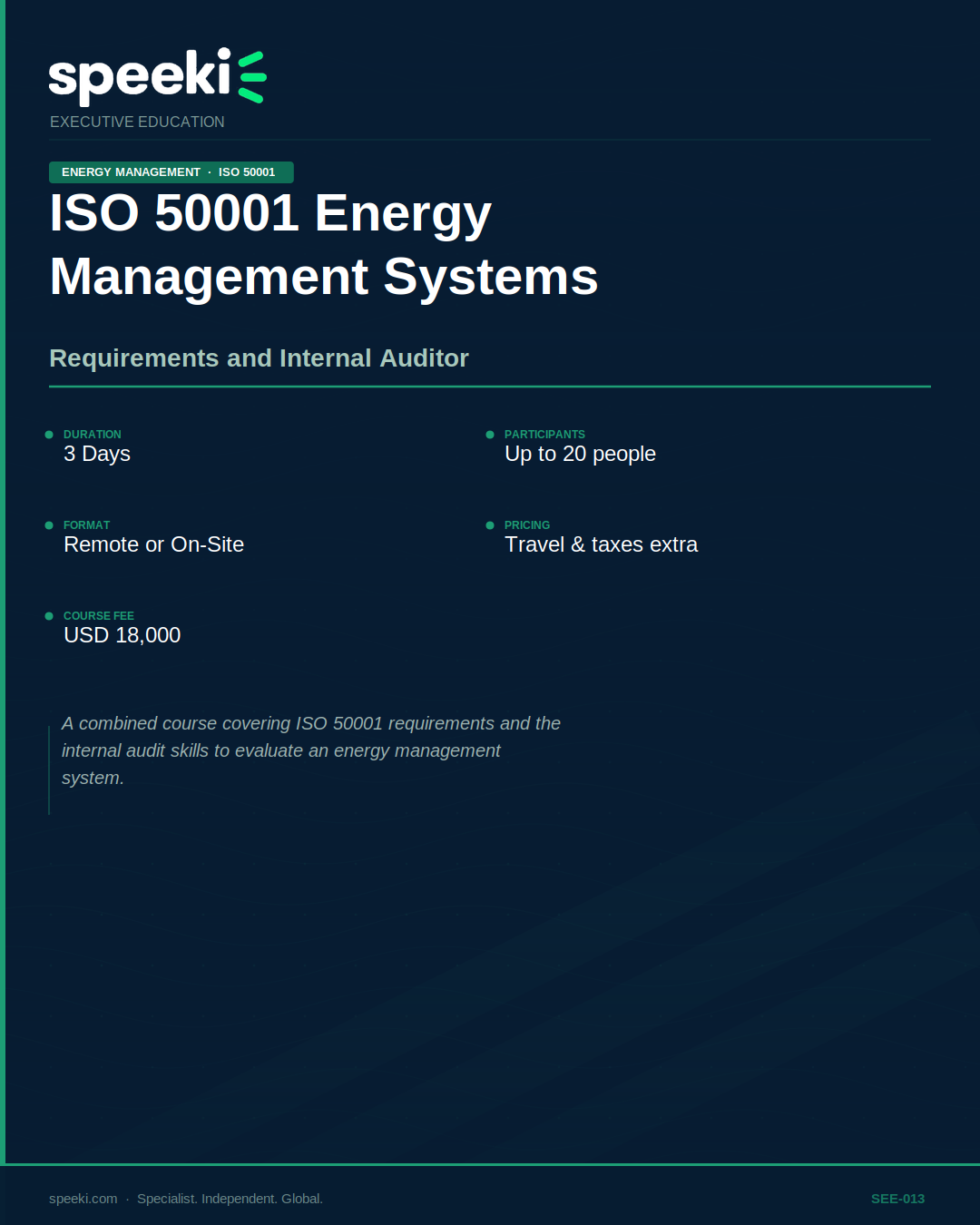 ISO 50001 Energy Management Systems — Requirements and Internal Auditor