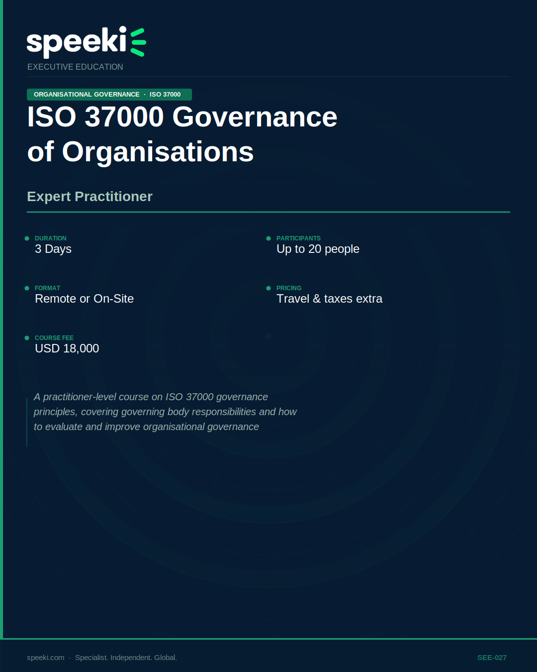 ISO 37000 Governance of Organisations — Expert Practitioner