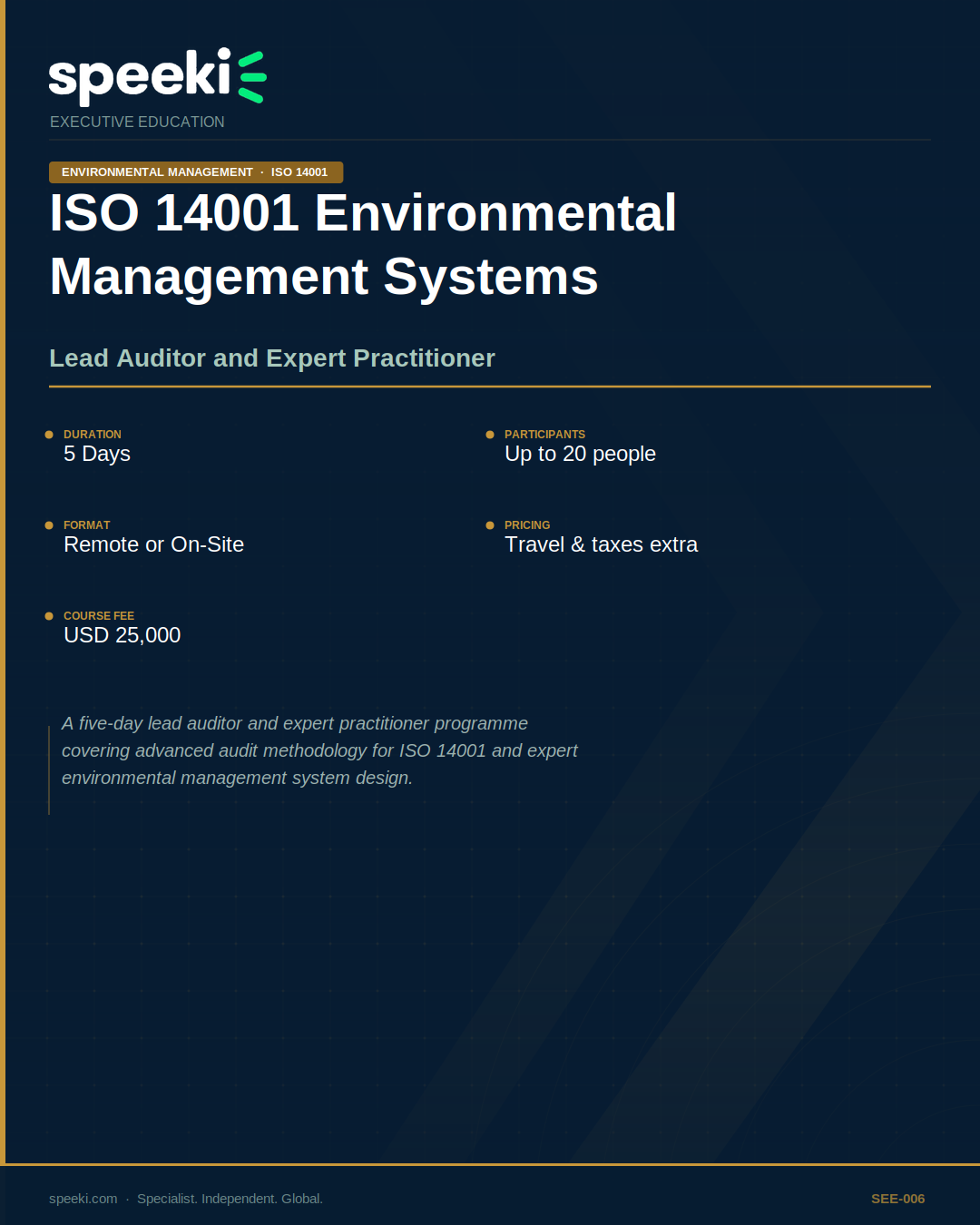 ISO 14001 Environmental Management Systems — Lead Auditor and Expert Practitioner