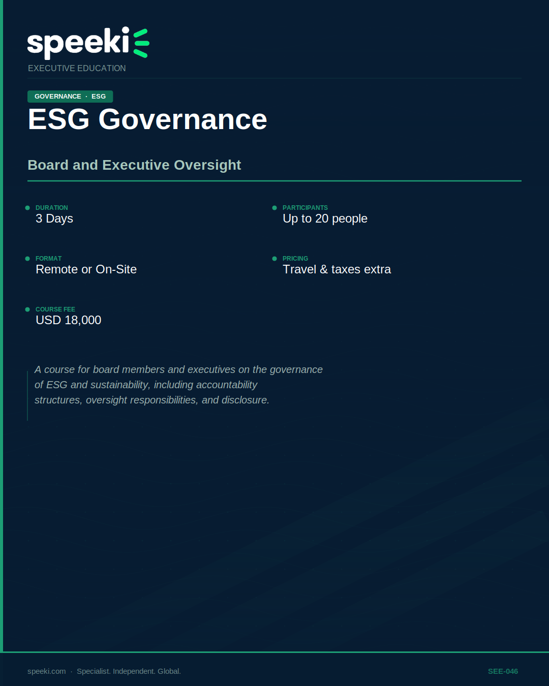 Gouvernance ESG — Supervision par le conseil d'administration et la direction