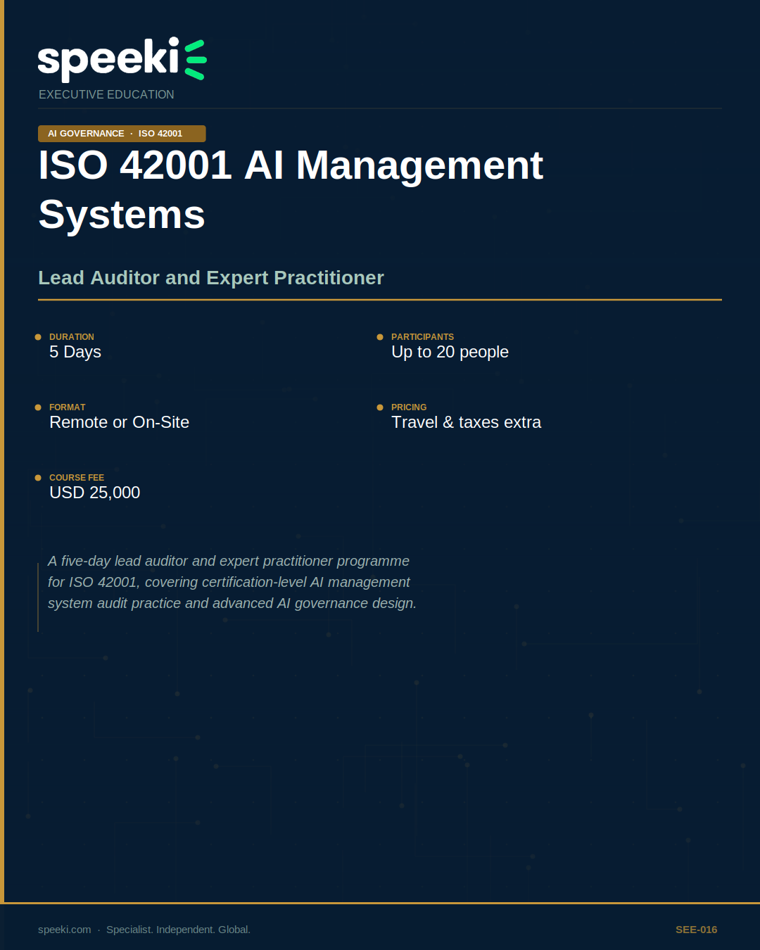 ISO 42001 AI Management Systems — Lead Auditor and Expert Practitioner