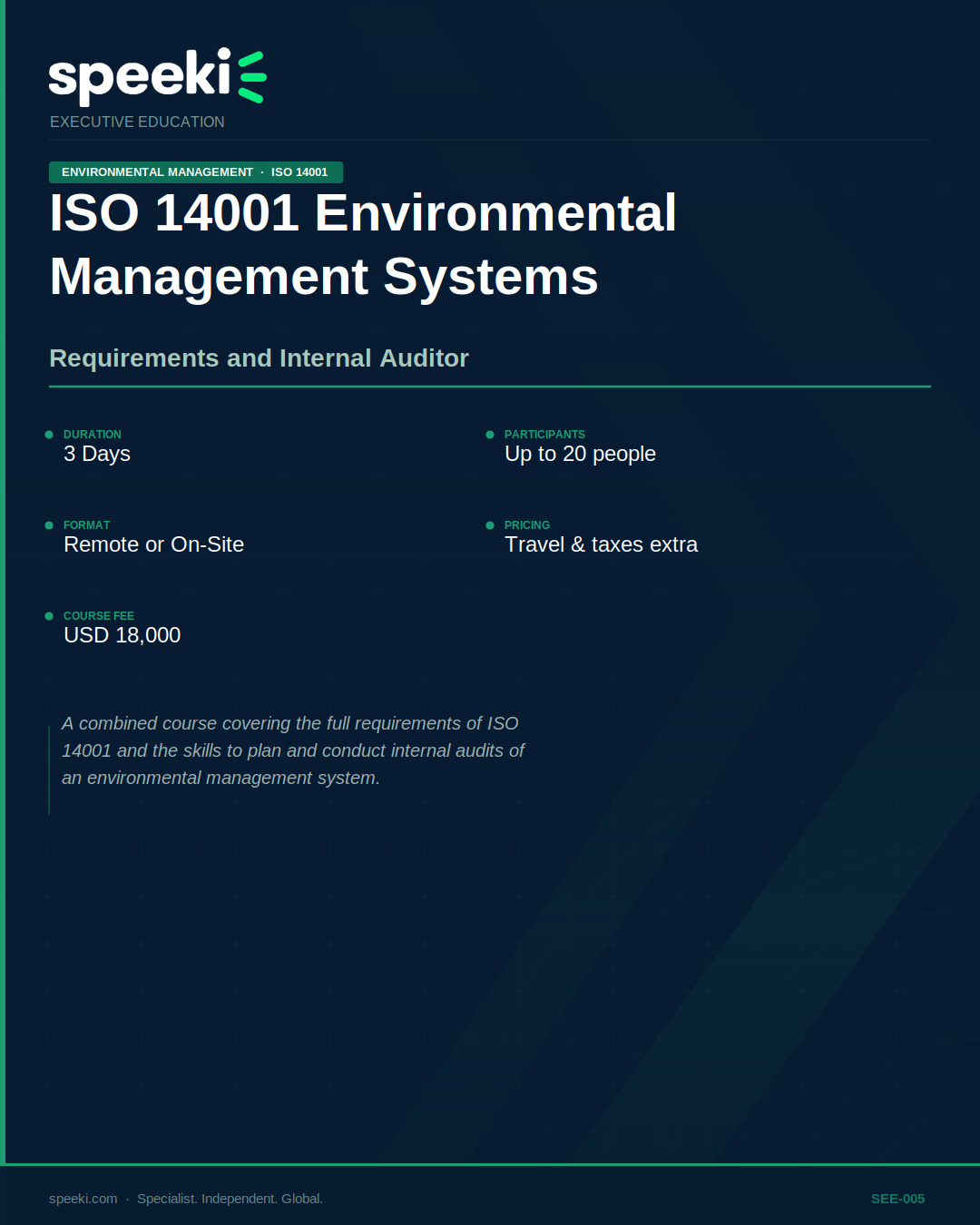 ISO 14001 Environmental Management Systems — Requirements and Internal Auditor 3 DAYS