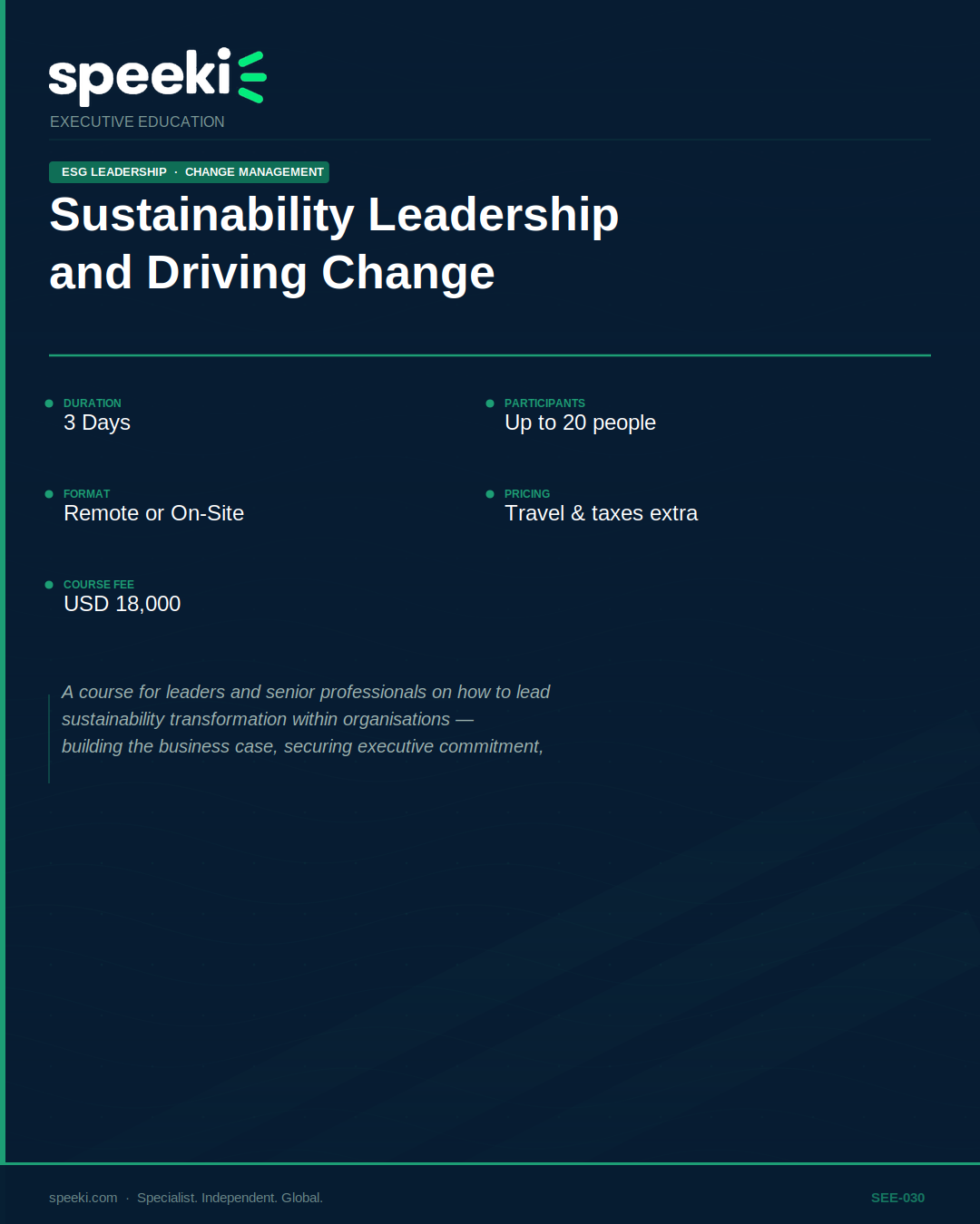 Sustainability Leadership and Driving Change