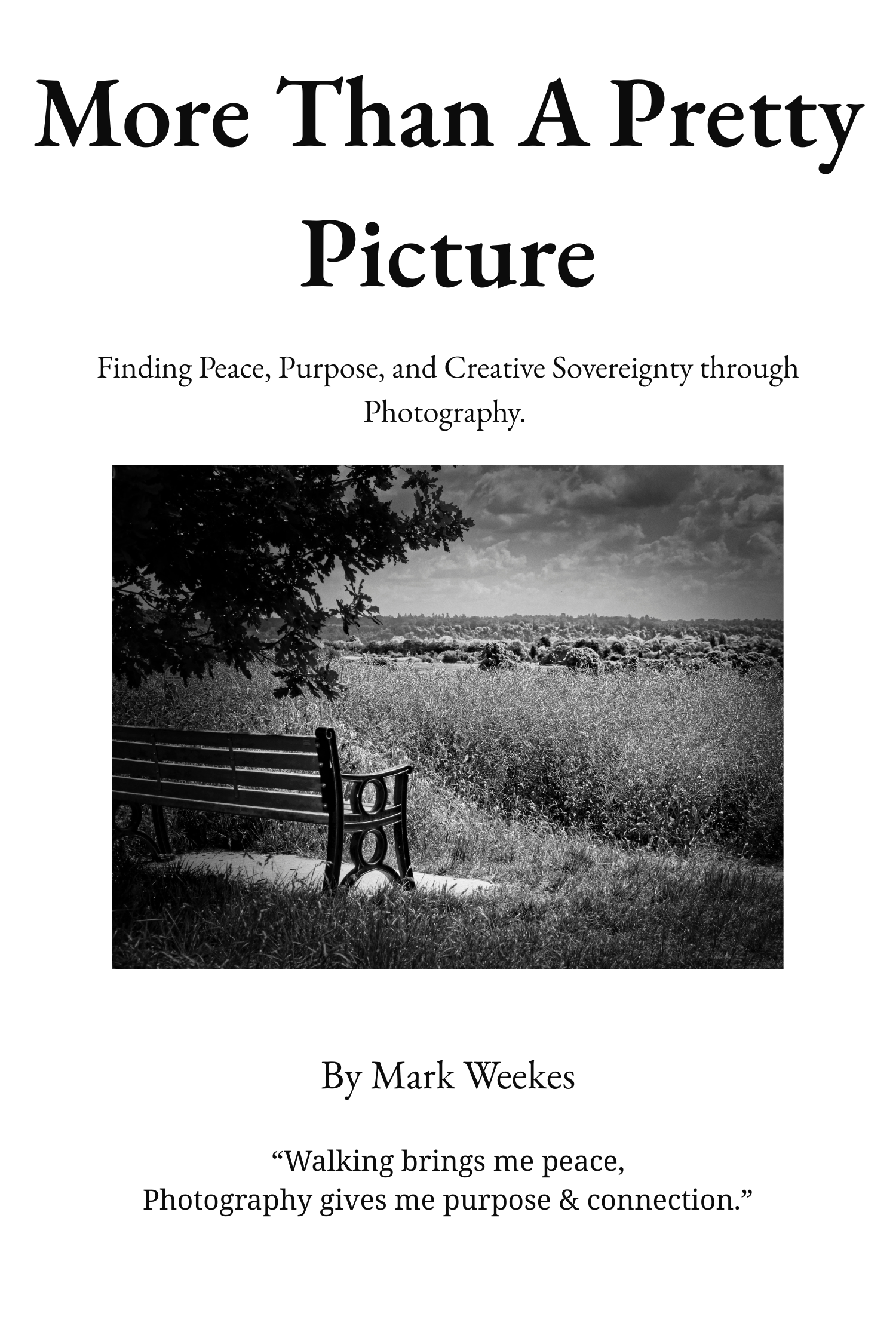 Front cover of More Than a Pretty Picture by Mark Weekes — a black and white photography book published by Walking With Pics in 2026