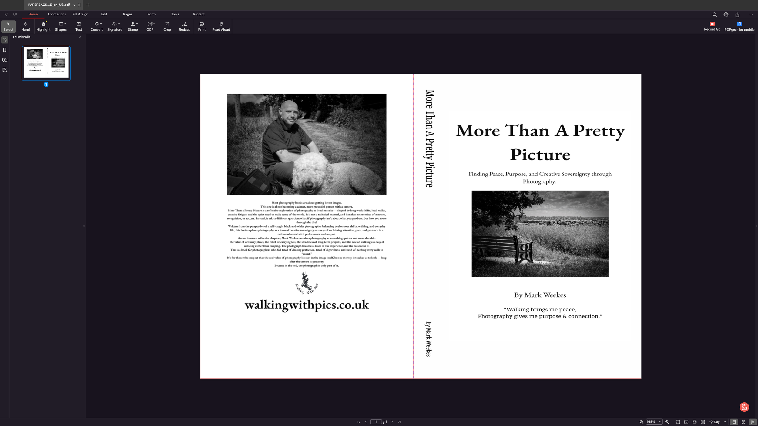 More Than a Pretty Picture by Mark Weekes — front and back cover of the photography book, published by Walking With Pics