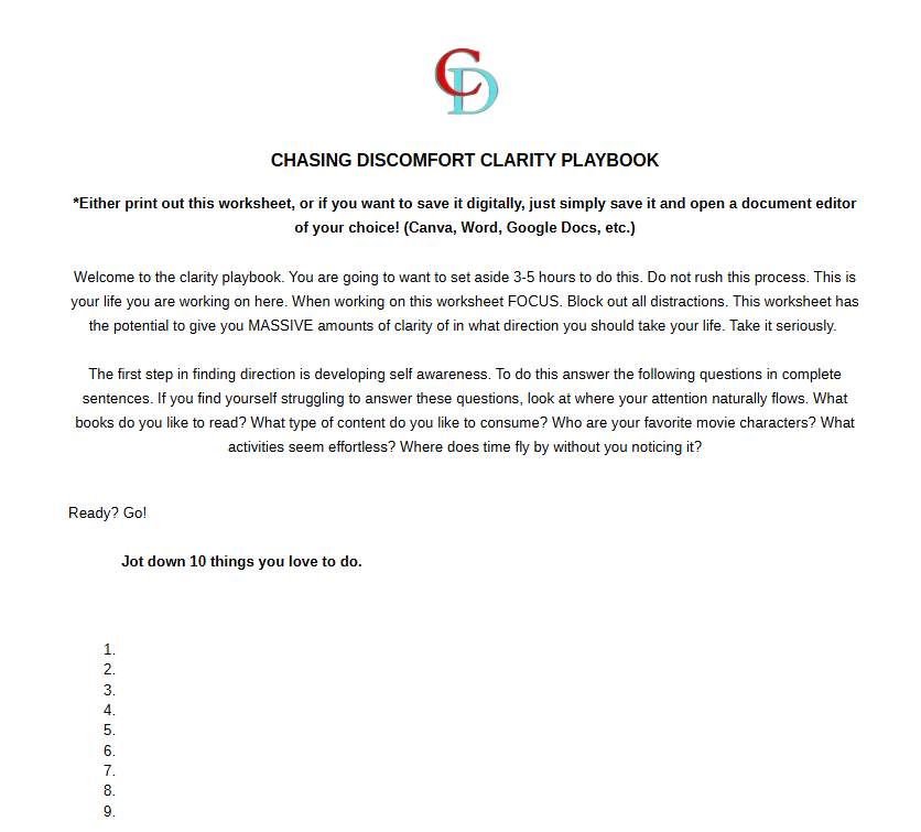 CHASING DISCOMFORT CLARITY PLAYBOOK