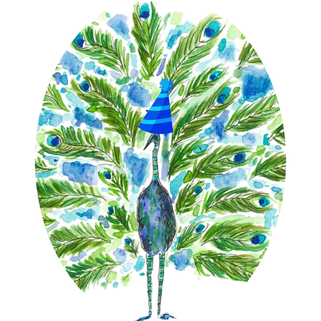 Peacock Voices logo with a blue party hat celebrating the 2023 year in review