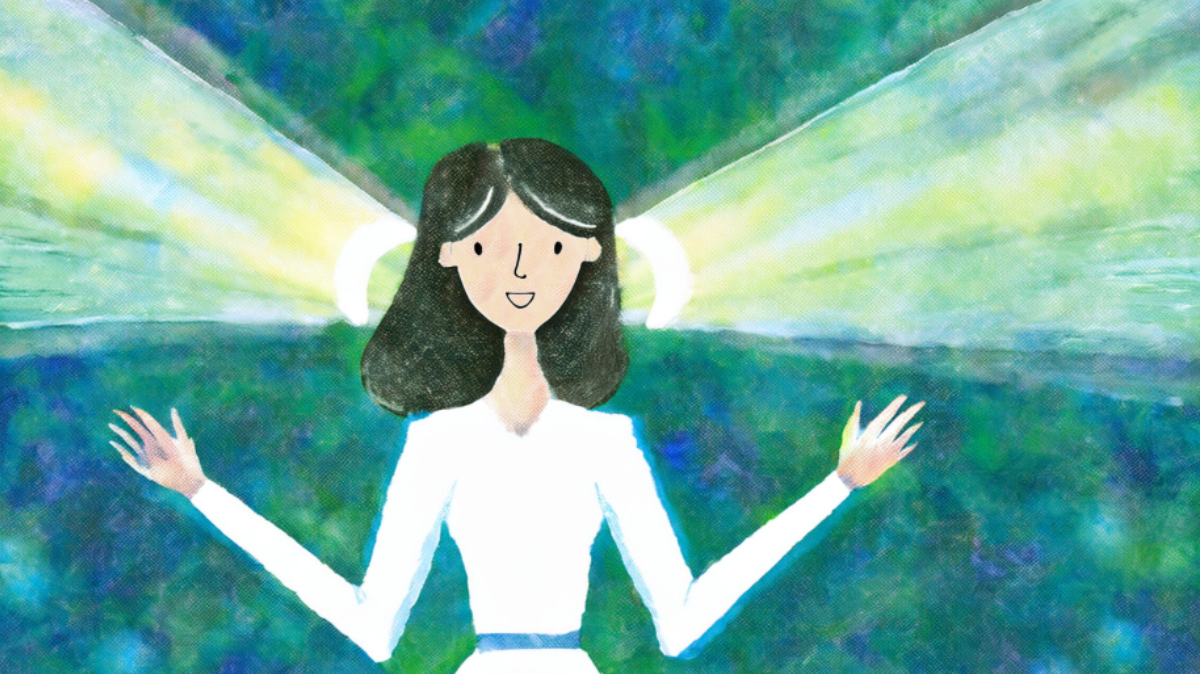 Woman surrounded by glowing light, representing confident vocal presence in the workplace.