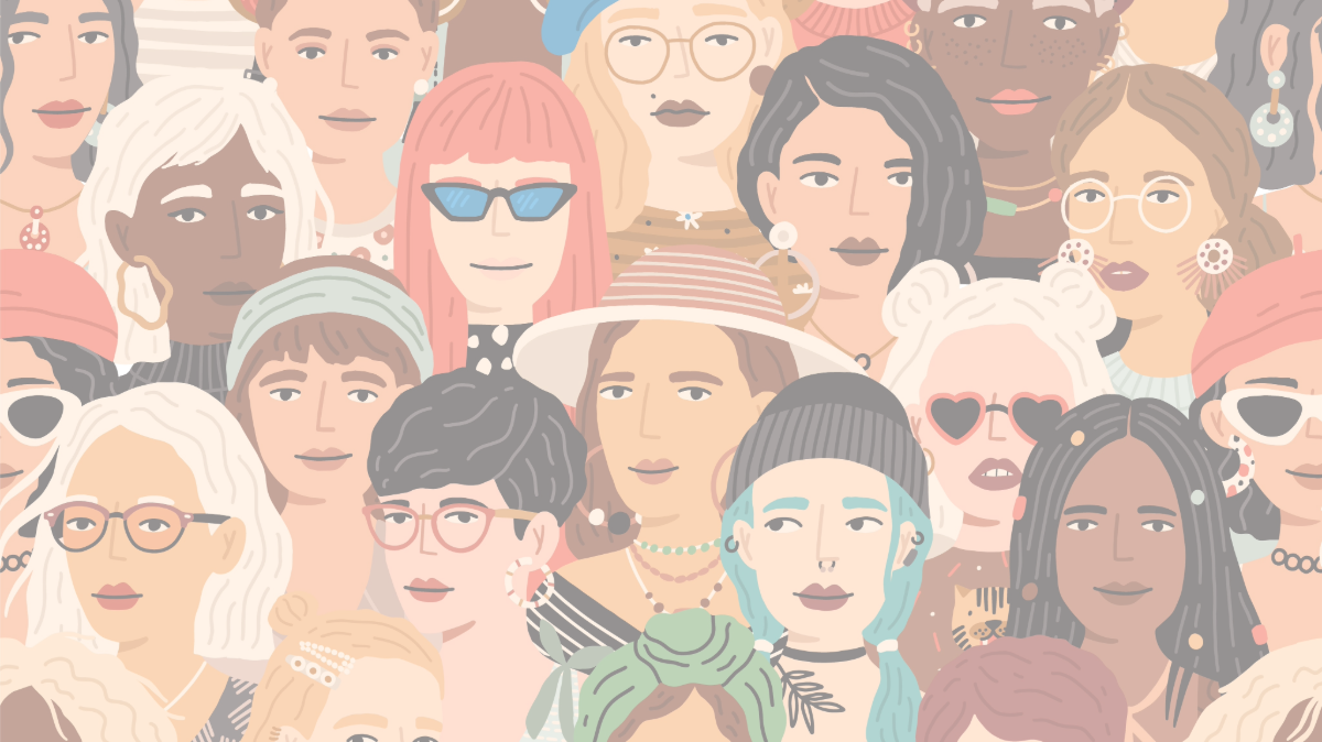 Colorful illustration of diverse women standing together, symbolizing women’s leadership and collective voices.