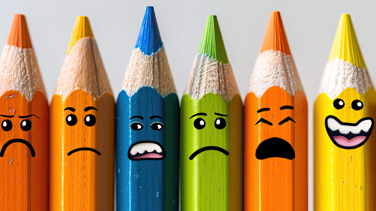 Illustration of colored pencils representing a range of emotions, symbolizing how feelings affect communication.
