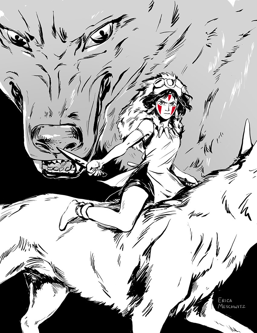 Princess Mononoke Black and White Spot Red Illustration Print.jpg