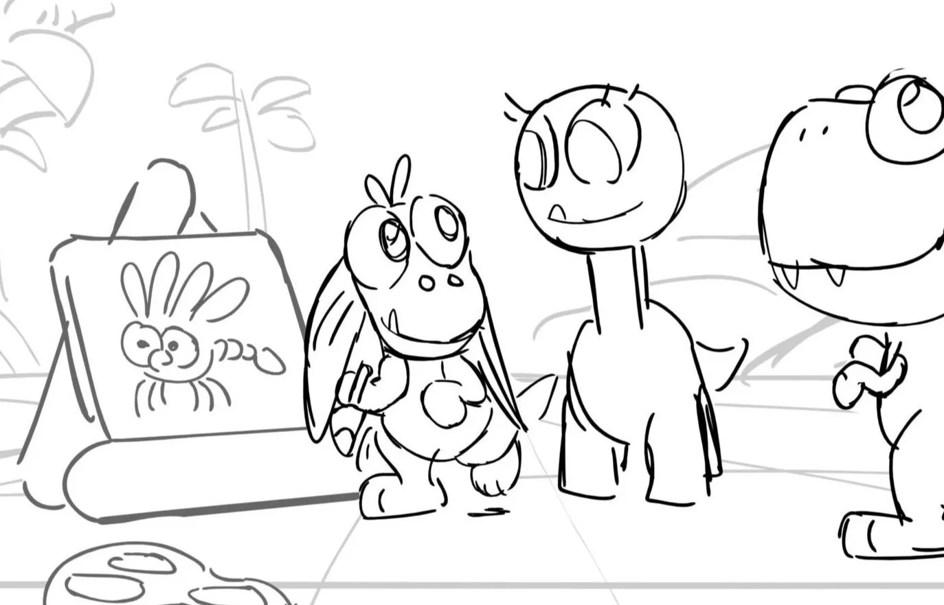 Lil Stompers cute dinosaur cartoon storyboard drawing