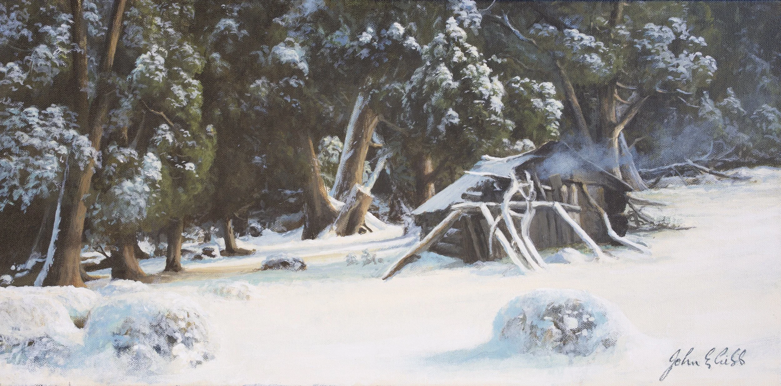 Winter at Dixon’s Kingdom Hut.

(Price on enquiry)

acrylic on canvas / 60 x 30 cm.

Nostalgic memories of a winter trip into the Walls and the time when a small, comforting ‘home fire’ could be lit in the rustic open fireplace at Dixon’s Kingdom … s