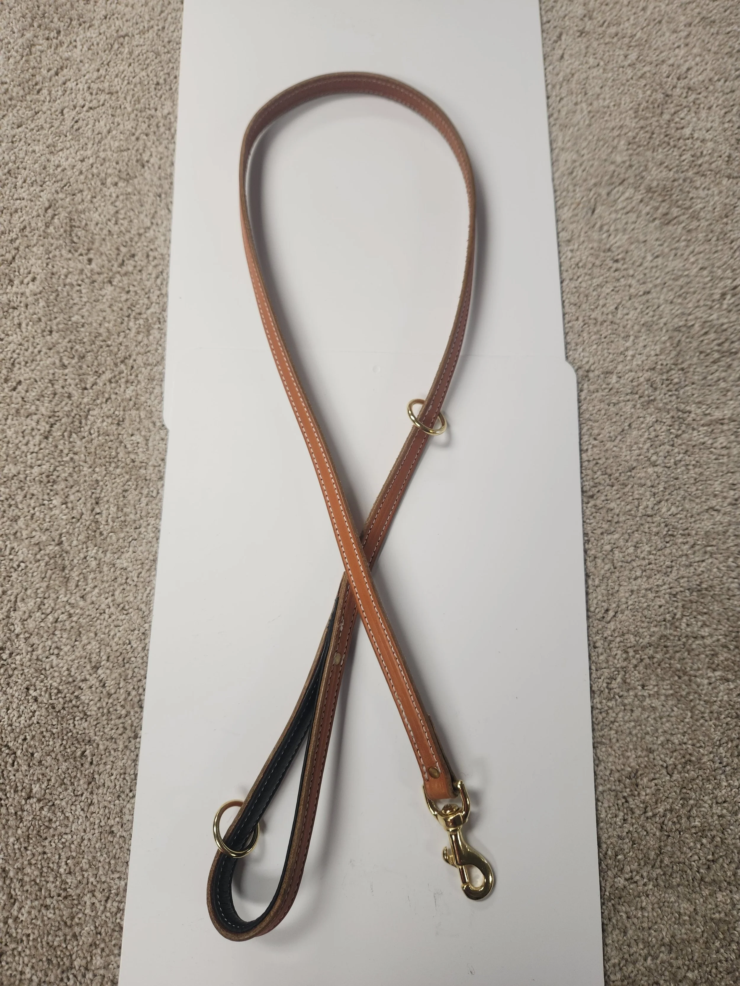 Premium Deluxe Dark Brown Leather Leash w/ Tobacco Elk Handle