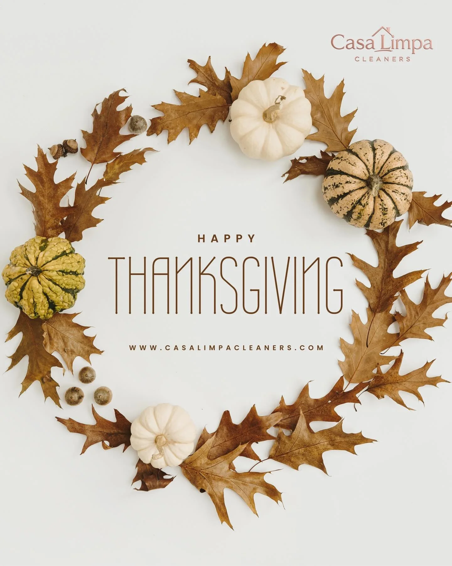 Happy Thanksgiving from Casa Limpa Cleaners!
 We wish you and your family a holiday filled with gratitude, joy, and special moments.

To make your home even more welcoming this weekend, we have available slots for Friday and Saturday.
 Contact us to 