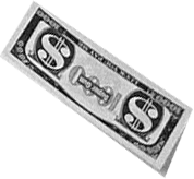 A novelty dollar bill with a design resembling Monopoly money featuring the number 5.