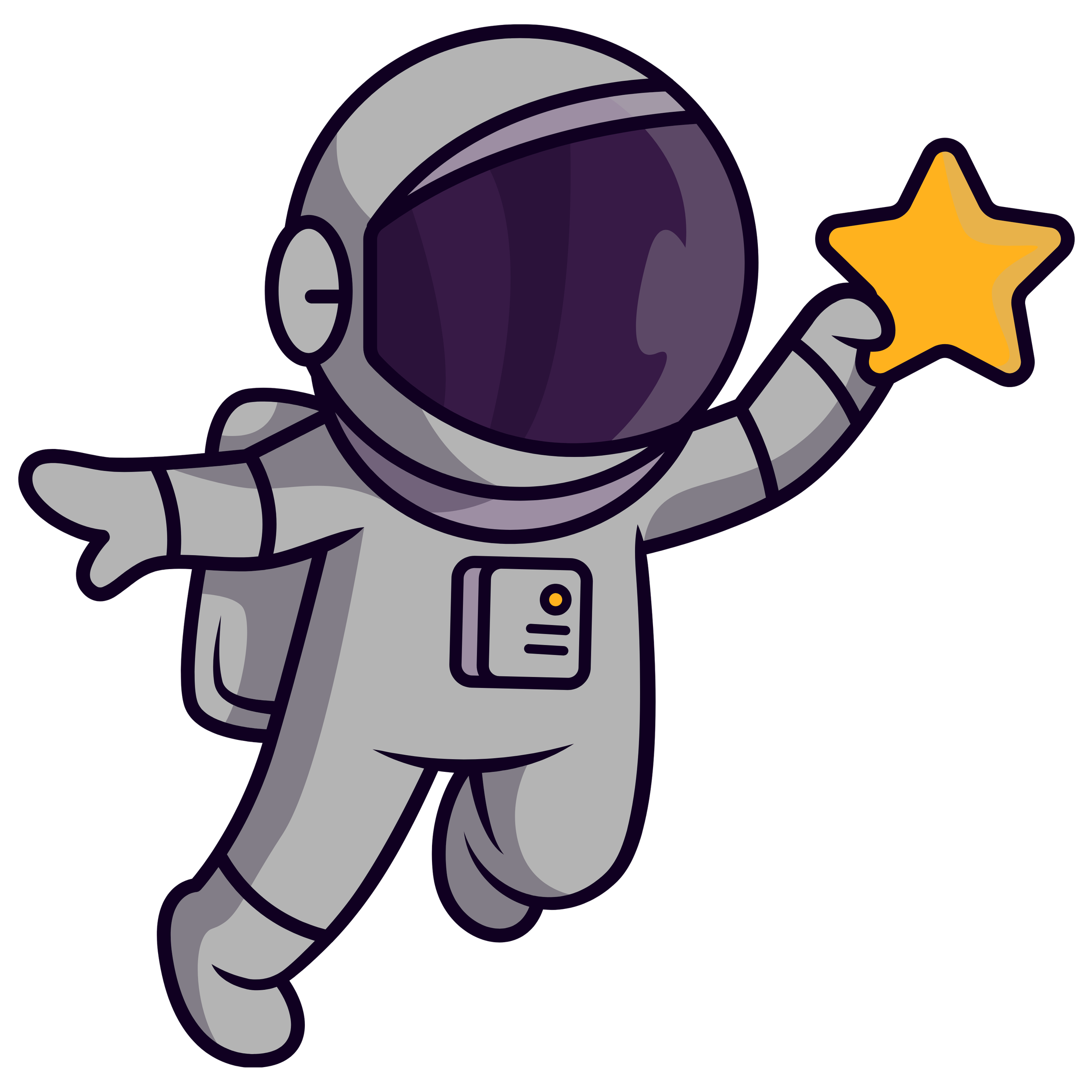 Cartoon astronaut holding a yellow star.