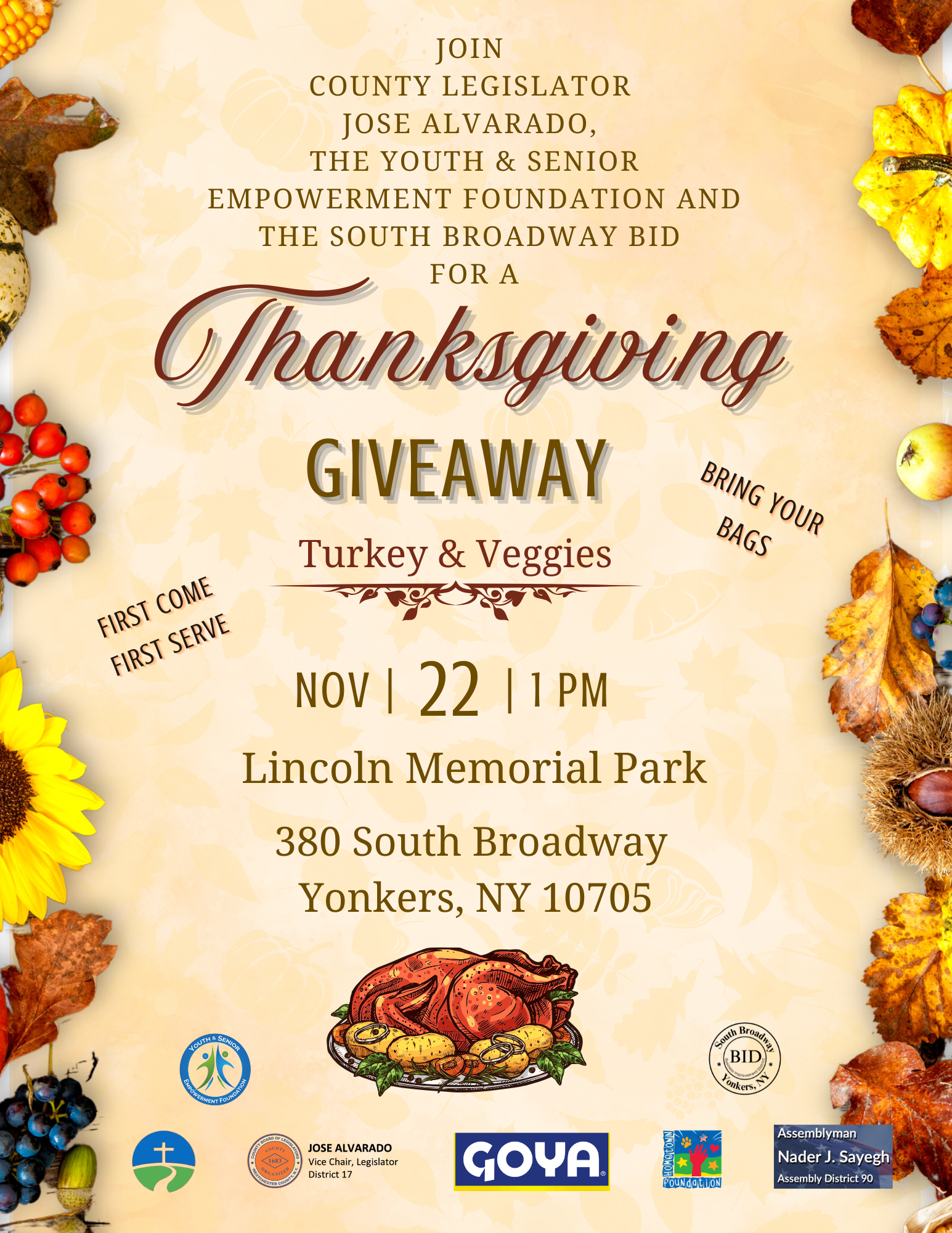 Thanksgiving Turkey and Veggies Giveaway in Yonkers - South Broadway