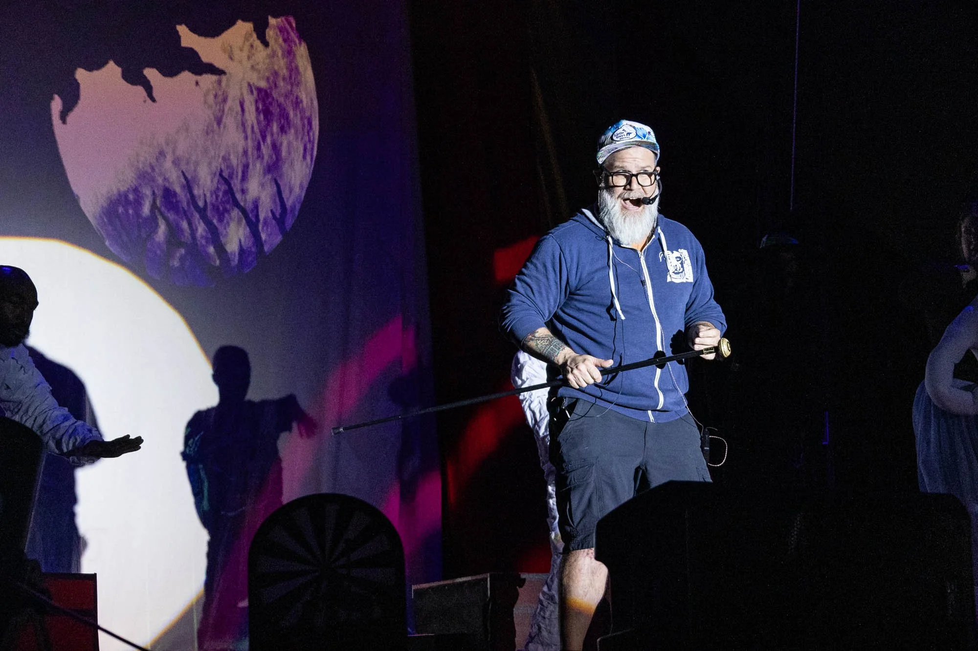 David Pierce, playing the Ringmaster, starts the Cirque du Horror dress rehearsal with his opening monologue, "This Halloween Night." Pierce is also the Executive Director of the Day of the Dead festival, though he says he focuses mainly on the music