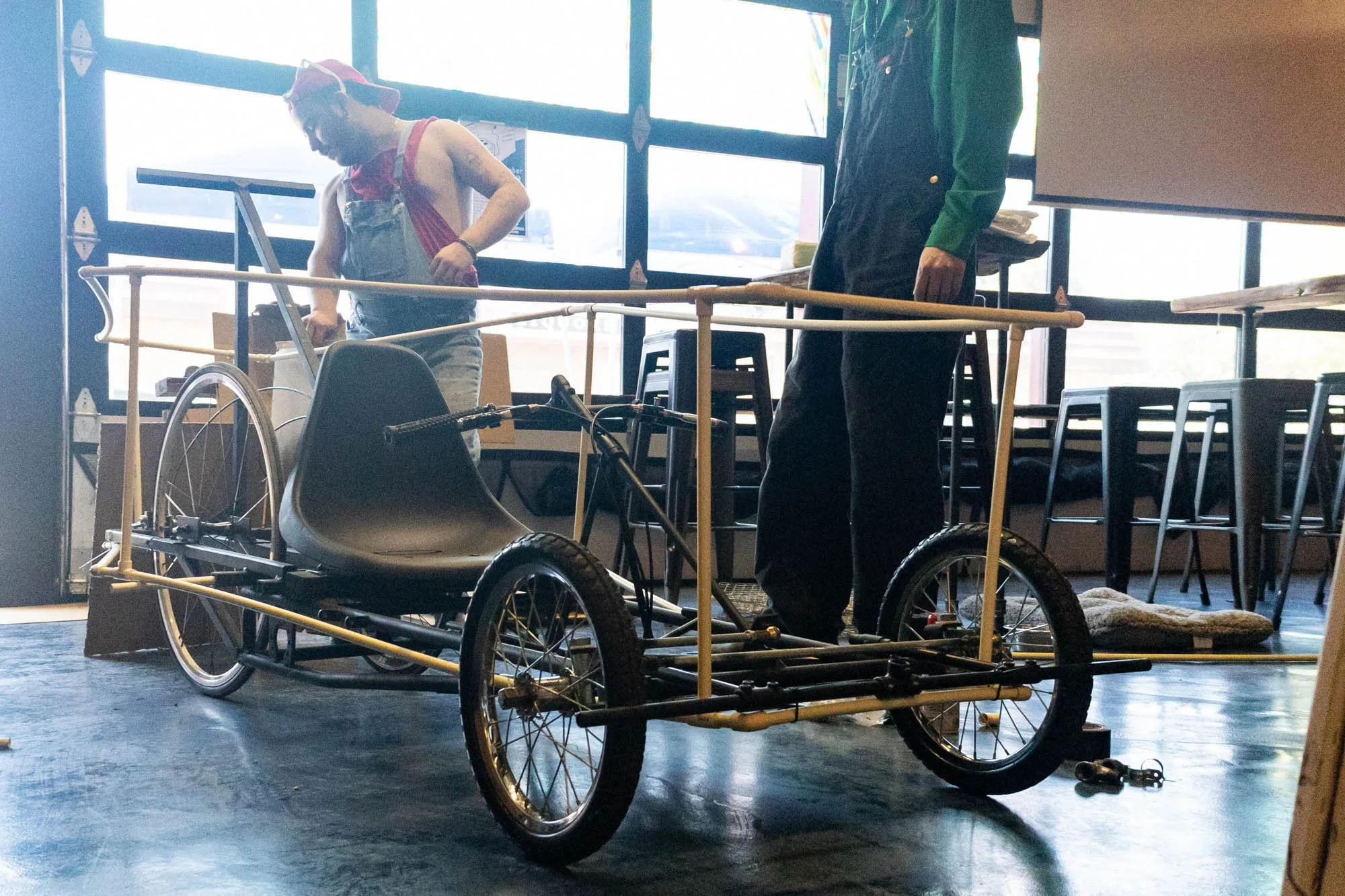 The bare bones of the Toaster Coaster sits inside Toasty Bros. Beer, a local craft brewery in Denton.