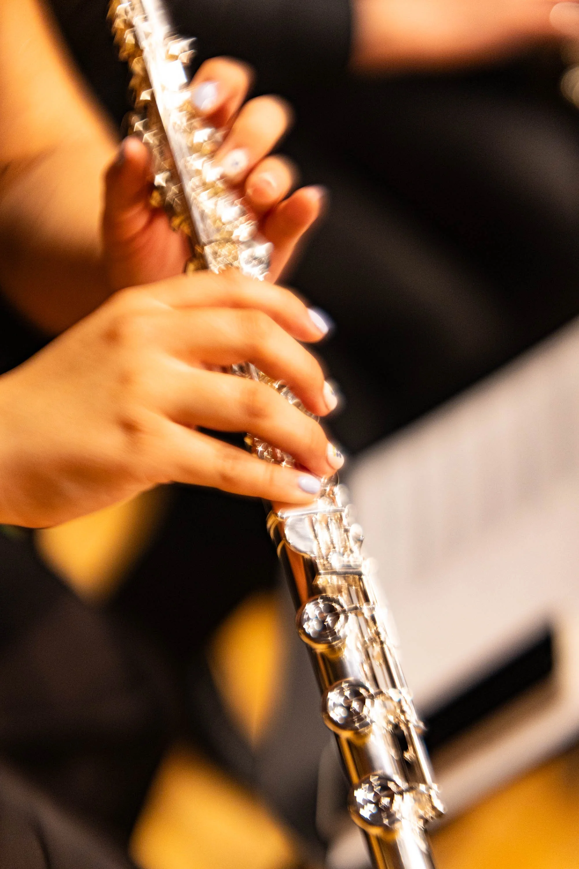 UNT student and flautist Melissa Bastidas-Westrick plays the beginning of Movement 3 of Variations on A Dream during the final dress rehearsal. The concerto was performed at 8 p.m. on Tuesday, February 24, in the Paul Voertman Music Hall.