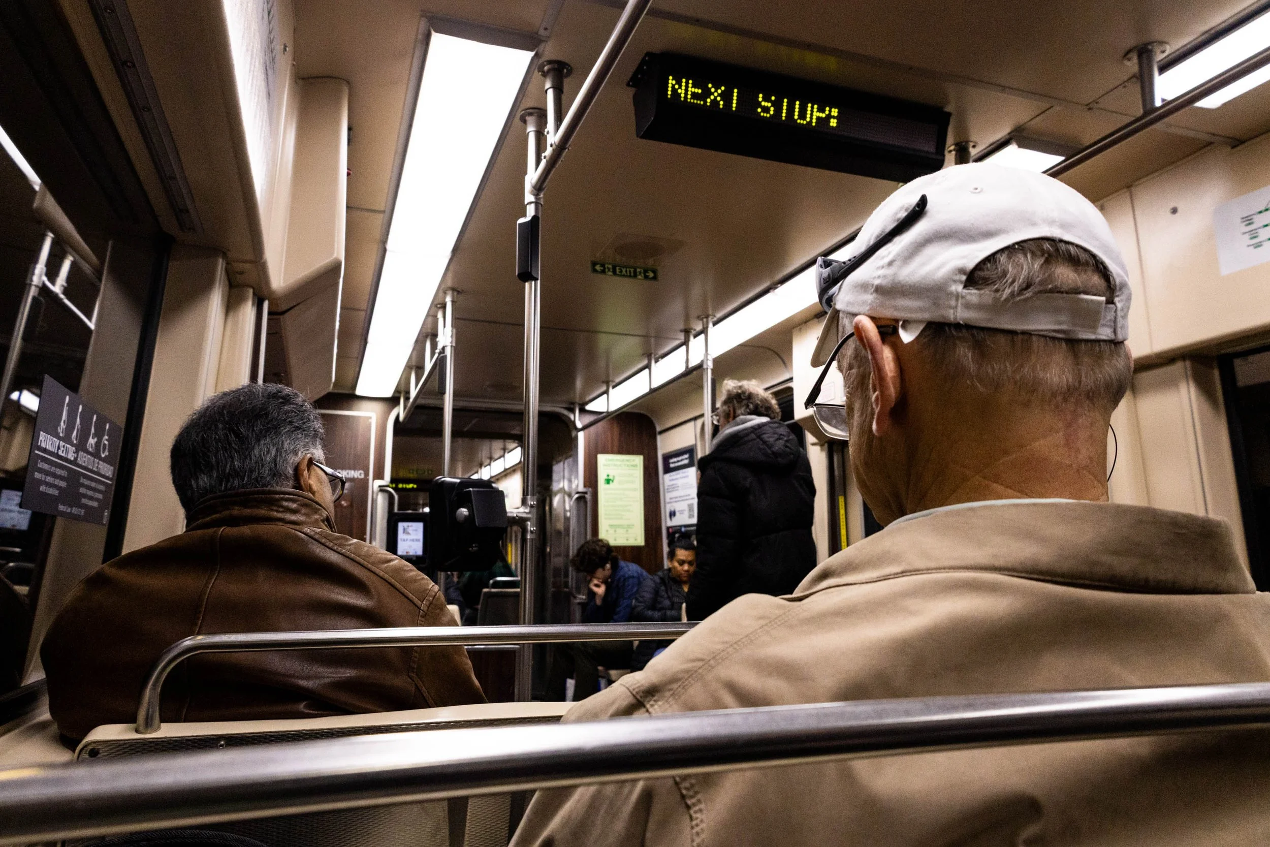 The Train Home  𖦹  Boston commuters ride the Green Line northbound to North Station, the major hub for Amtrak and Commuter trains. The Green Line train, run by the MBTA, splits into 3 trains that converge at major hubs like North Station.