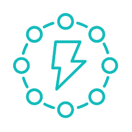 Icon of a lightning bolt inside a circle made of smaller circles, representing electricity or energy.