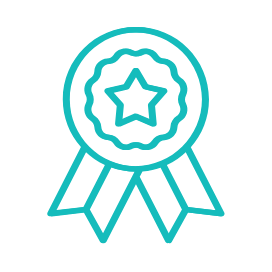 An award ribbon with a star in the center and two hanging ribbons.