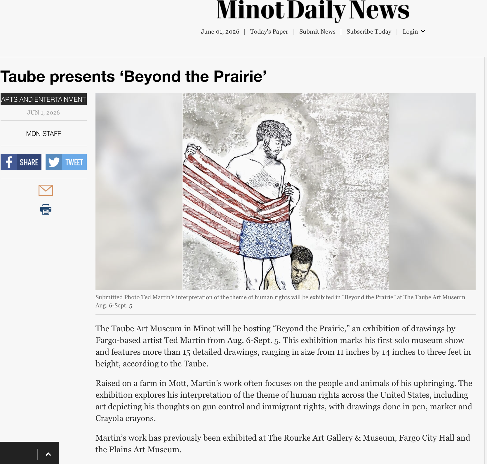 Ted Martin: Solo Exhibition: “Beyond The Prairie” Minot Daily News