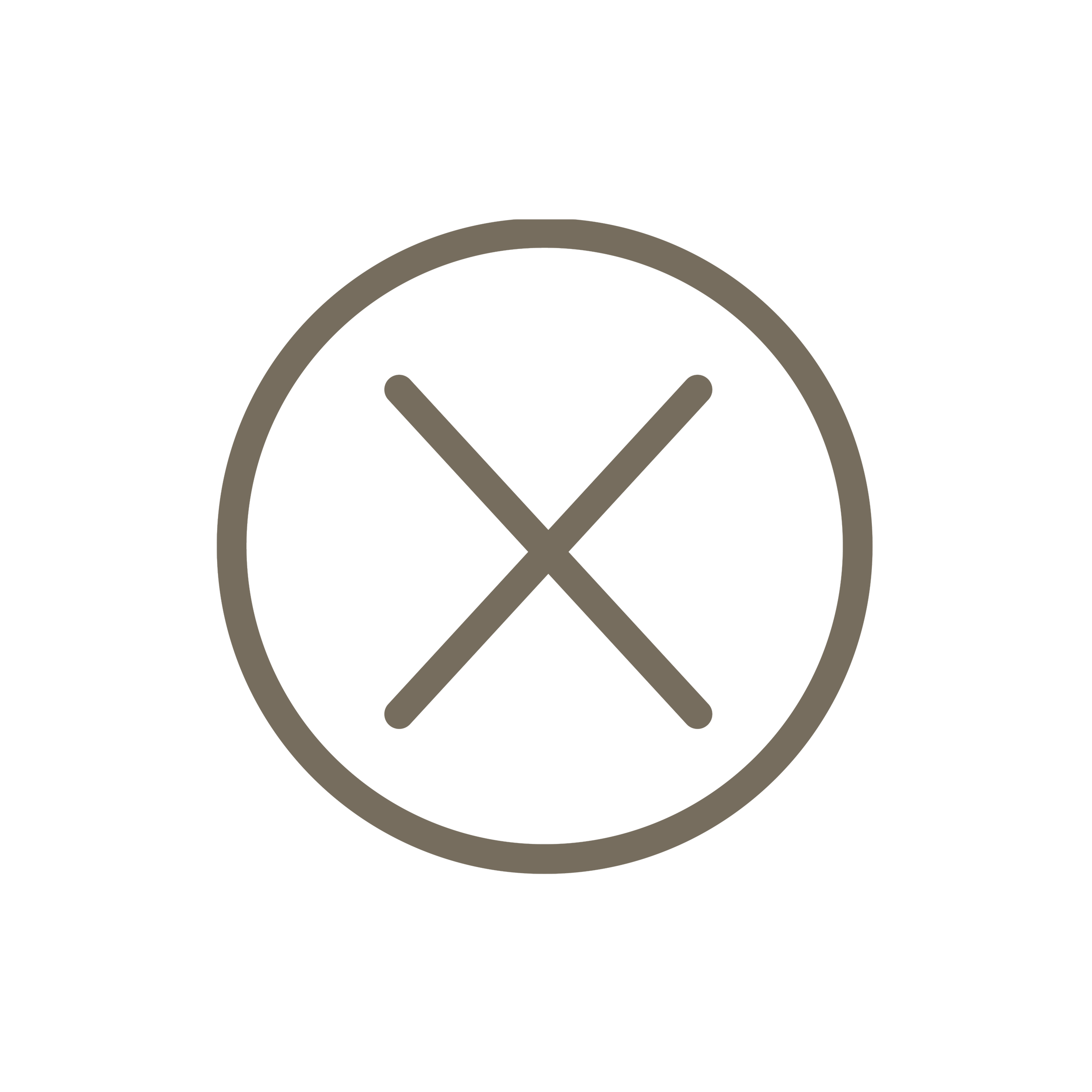 Black background with a beige circle containing a large beige X in the center.