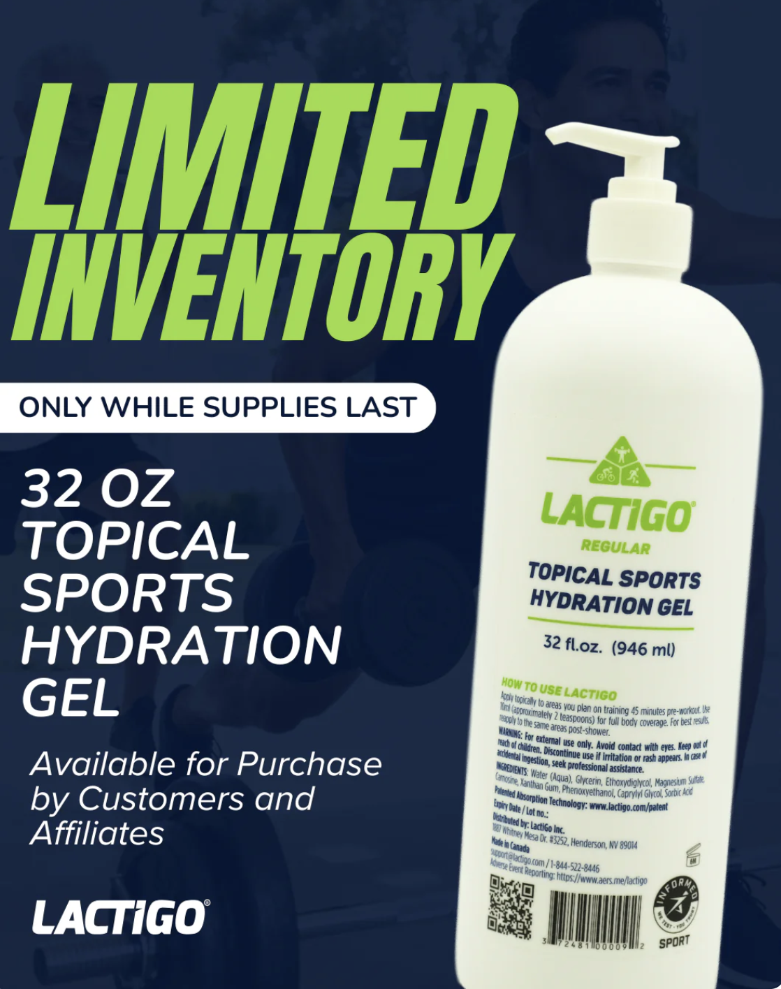 *COMING SOON *LactiGo Topical Sports Hydration Gel (Regular) [946ml]