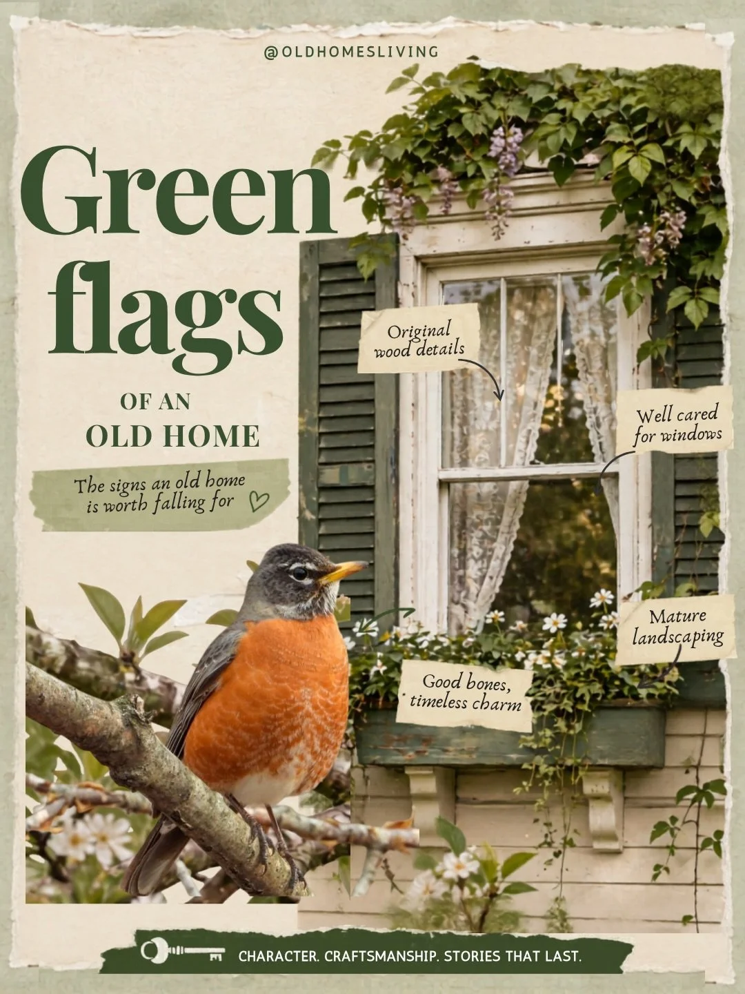 Old homes have their own kind of magic, but the real green flags are the details that show they&rsquo;ve been loved, maintained, and built to last. 🌿

Look for:
dry basements, natural light, original woodwork, quality craftsmanship, and a neighbourh