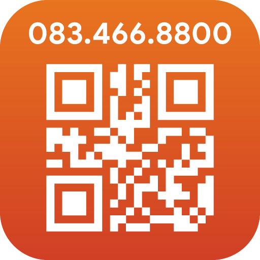 Orange background with a phone number in white text at the top and a QR code beneath it.