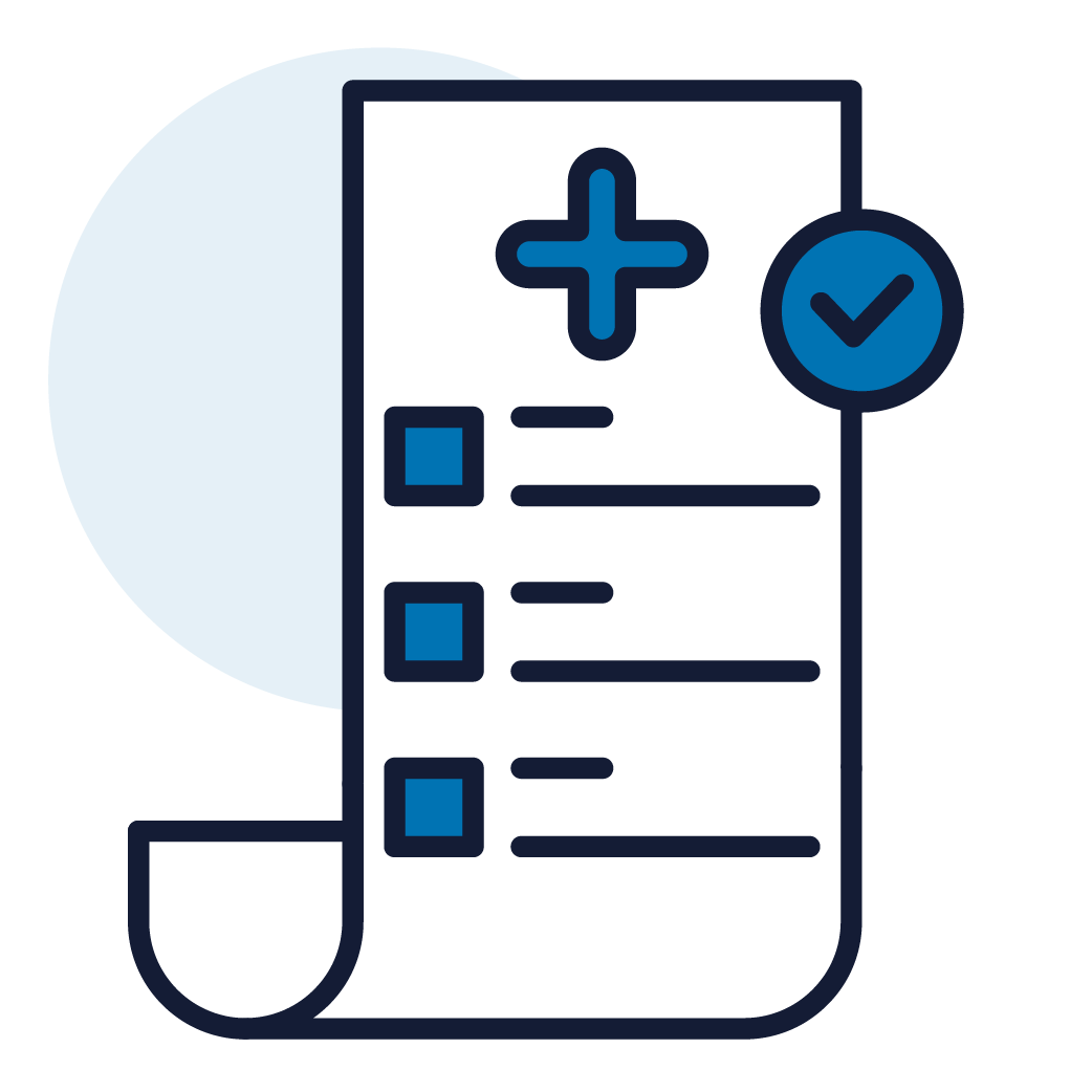 Medical checklist with a plus sign and a checkmark icon.