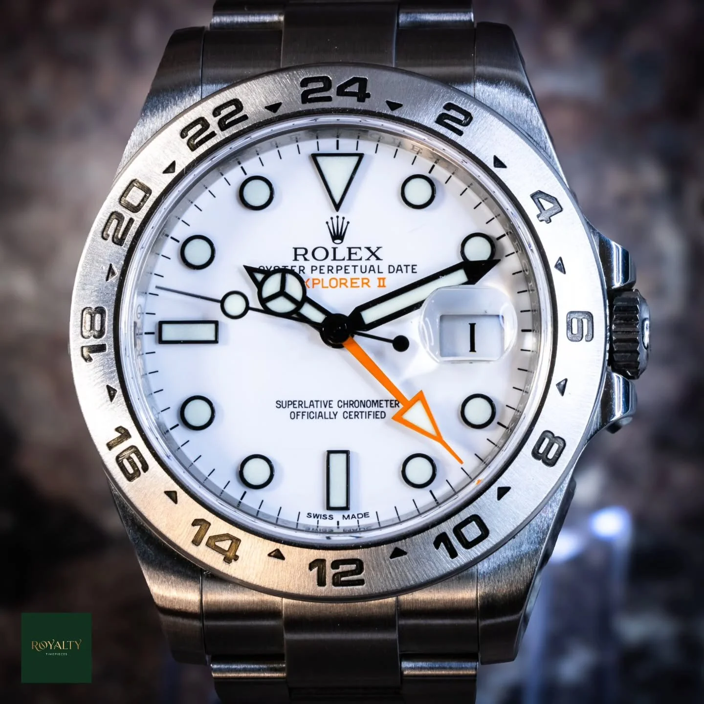 Designed for the extremes of the earth, the Rolex Explorer II "Polar" (Ref. 216570) is instantly recognizable for its crisp white dial and bold visibility. This timepiece stands out in the sea of black-dialed sports watches with its distinc