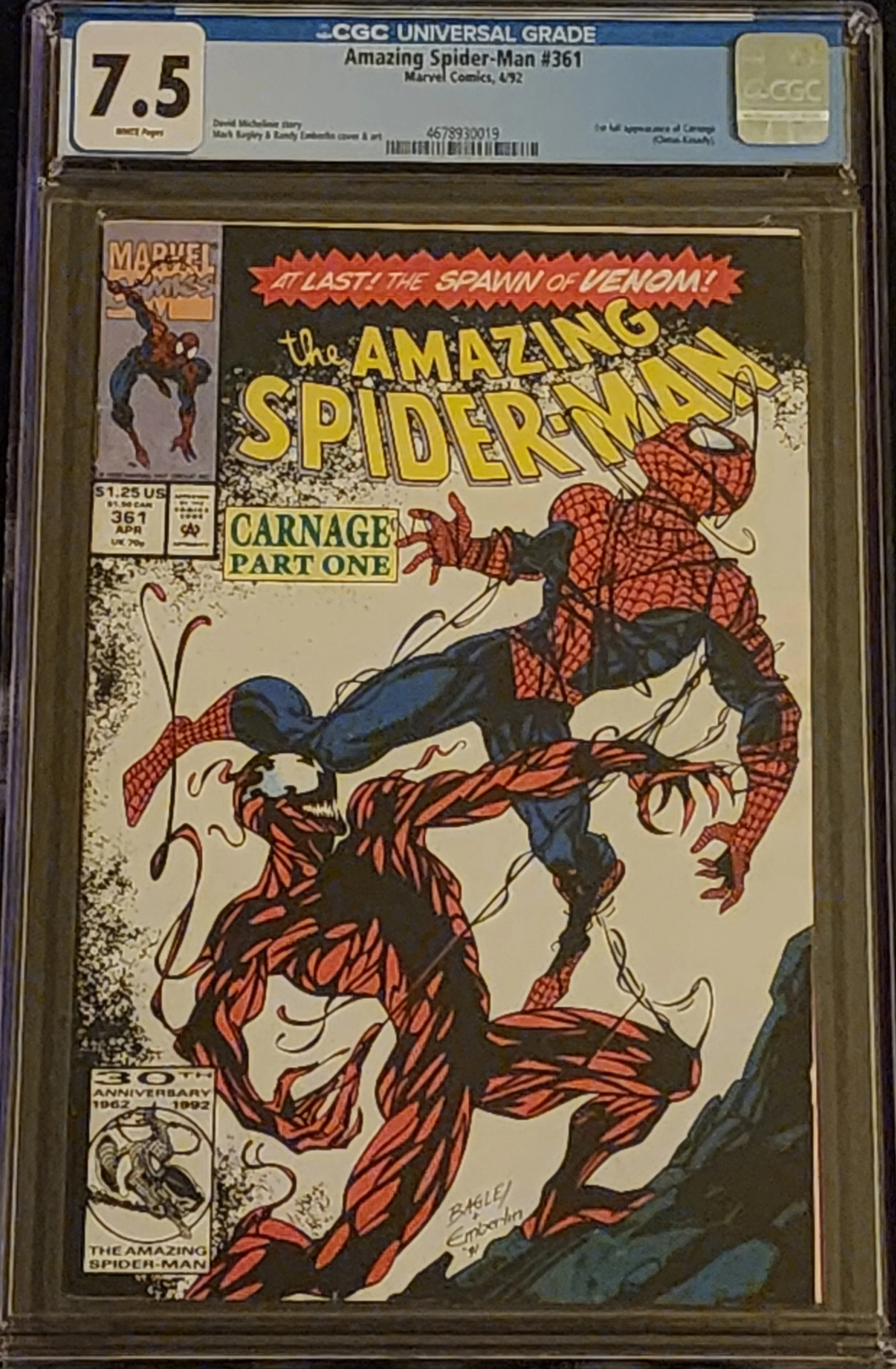 Amazing Spider-Man #361 CGC 7.5 White Pages 1st Full Appearance Carnage 1992