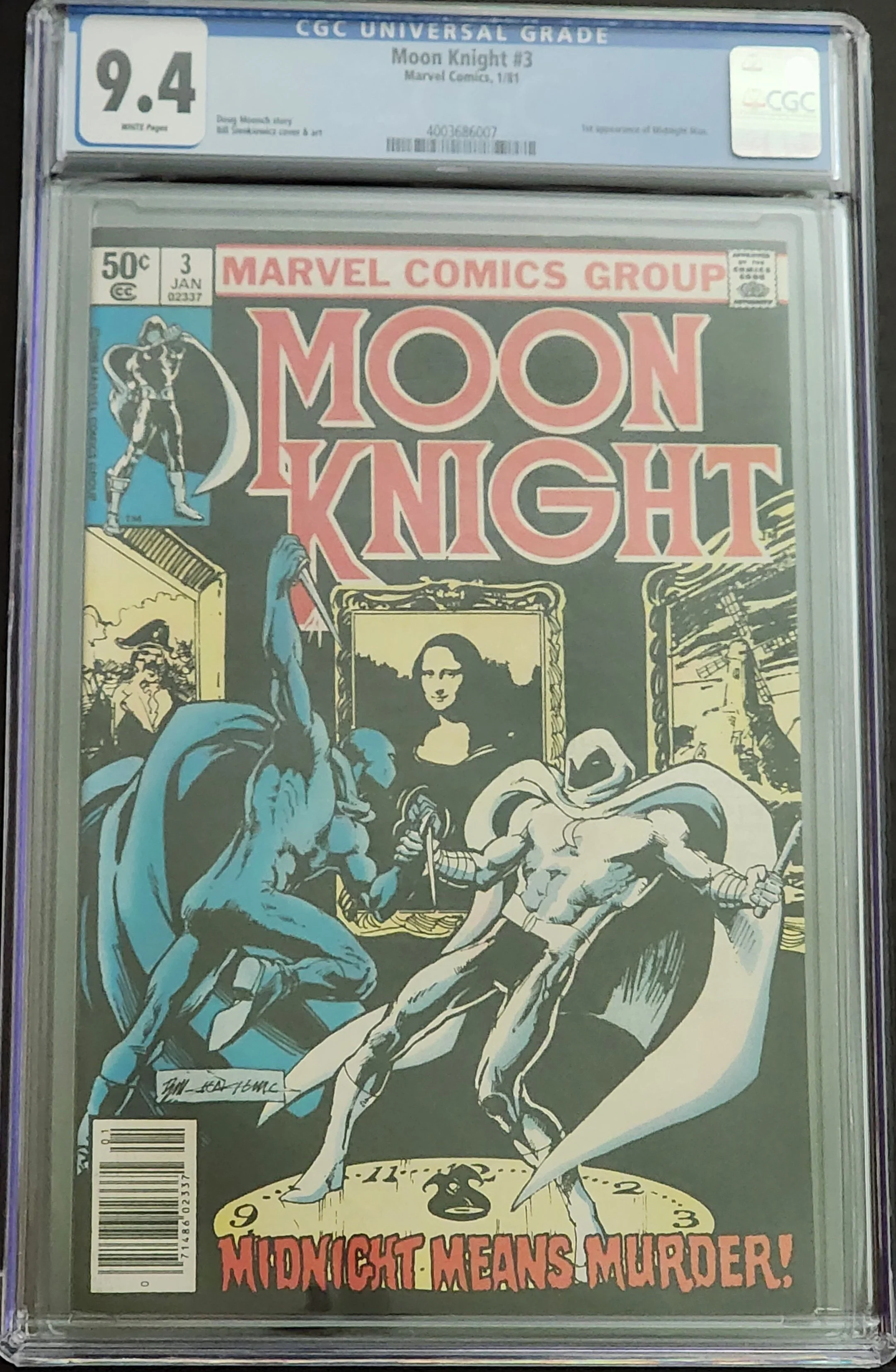 Moon Knight #3 CGC 9.4 White Pages 1st App Midnight Man Bill Sienkiewicz 1981