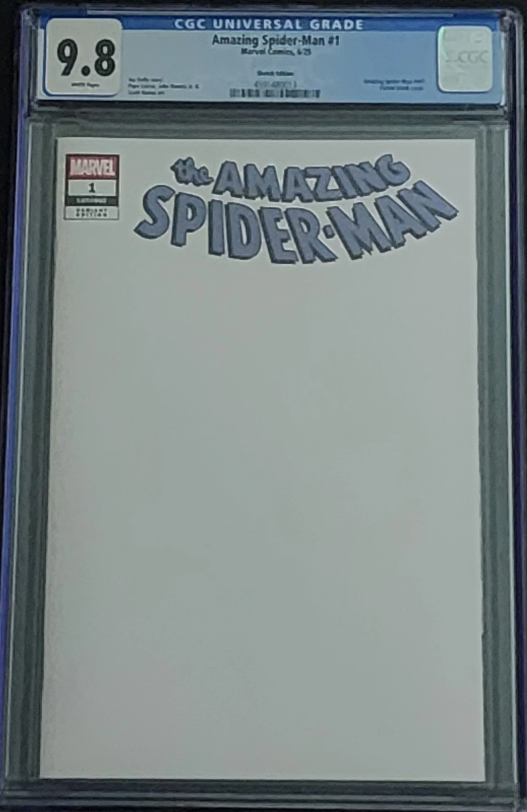 Amazing Spider-Man #1 CGC 9.8 White Pages Blank Variant Cover Marvel 2025 Key
