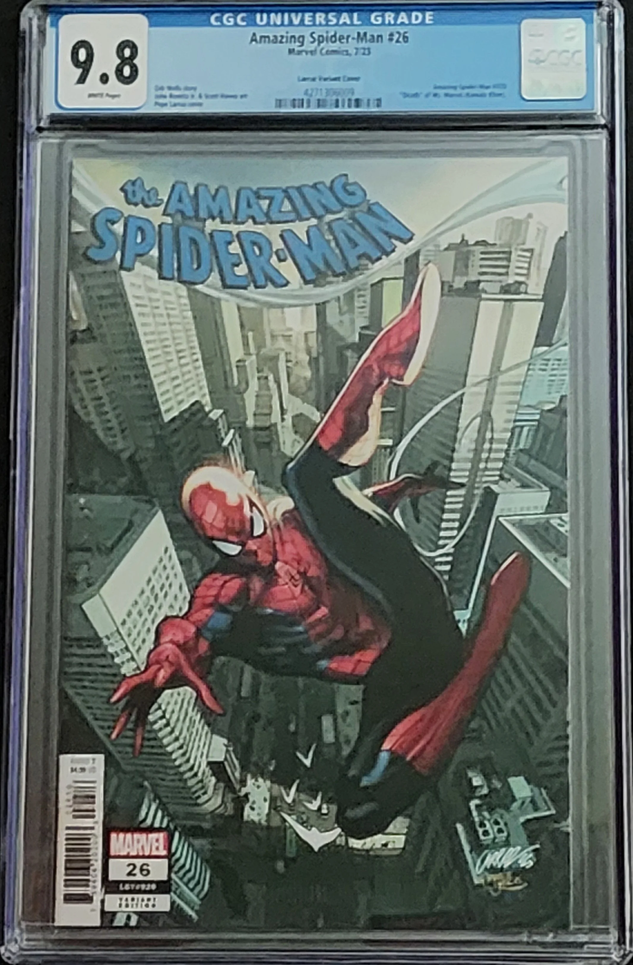 Amazing Spider-Man #26 CGC 9.8 White Pages 1:25 Pepe Larraz Cover Death Ms Marvel