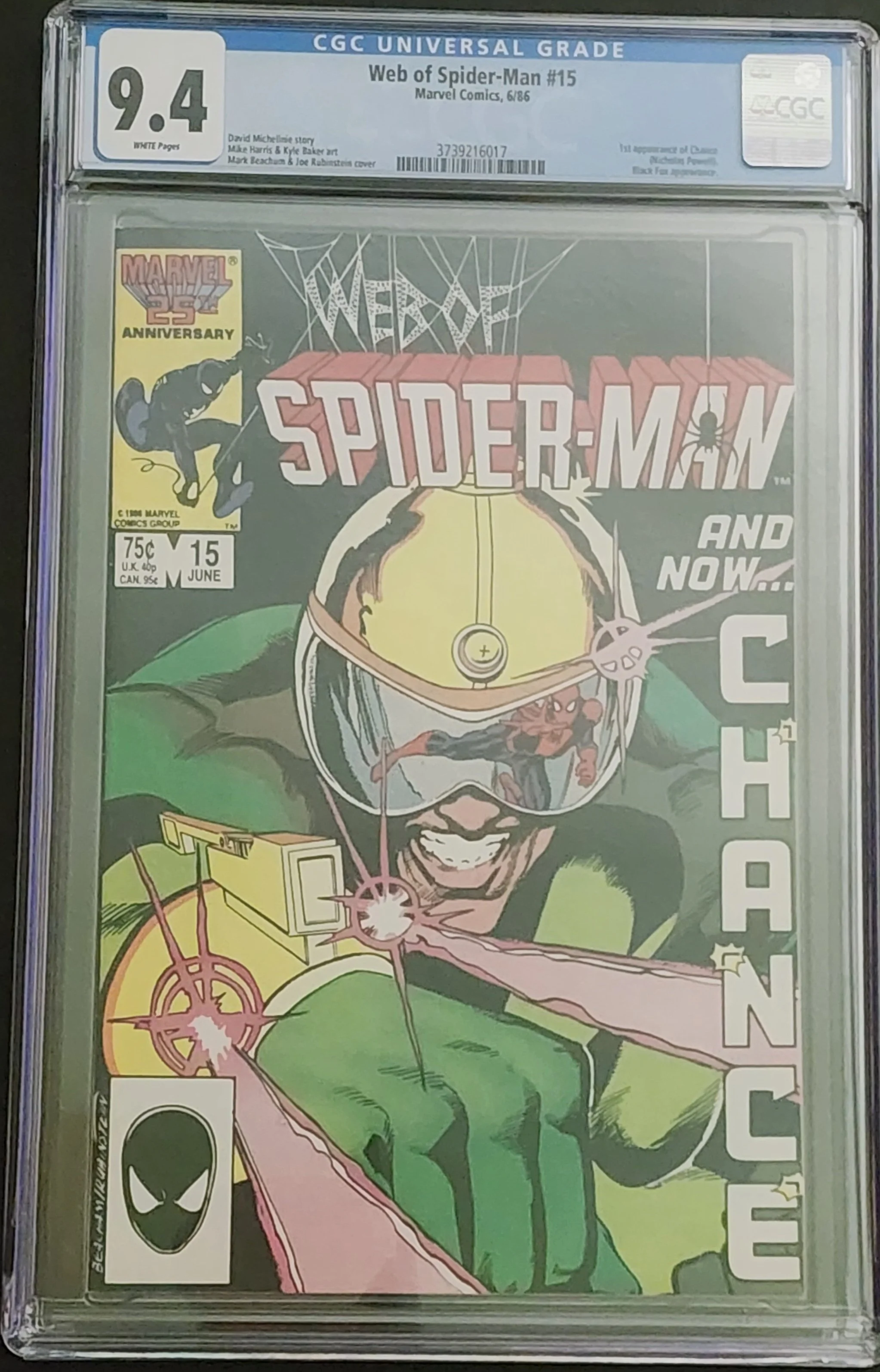 Web of Spider-Man #15 CGC 9.4 White Pages 1st Appearance Chance Marvel 1986 Key