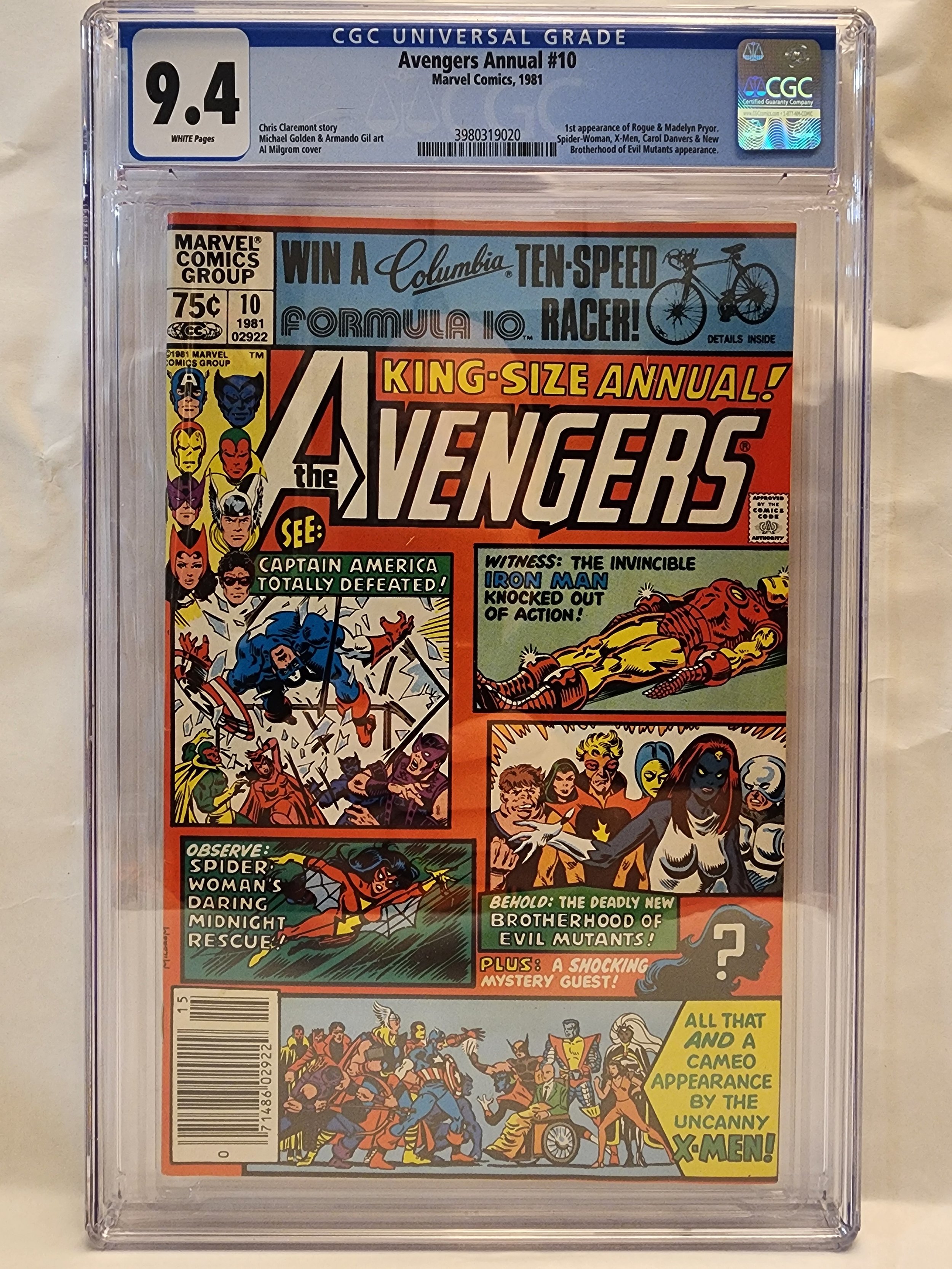 CGC 9.4 Avengers Annual #10 - 1st APPEARANCE OF ROGUE & 1st COVER MYSTIQUE