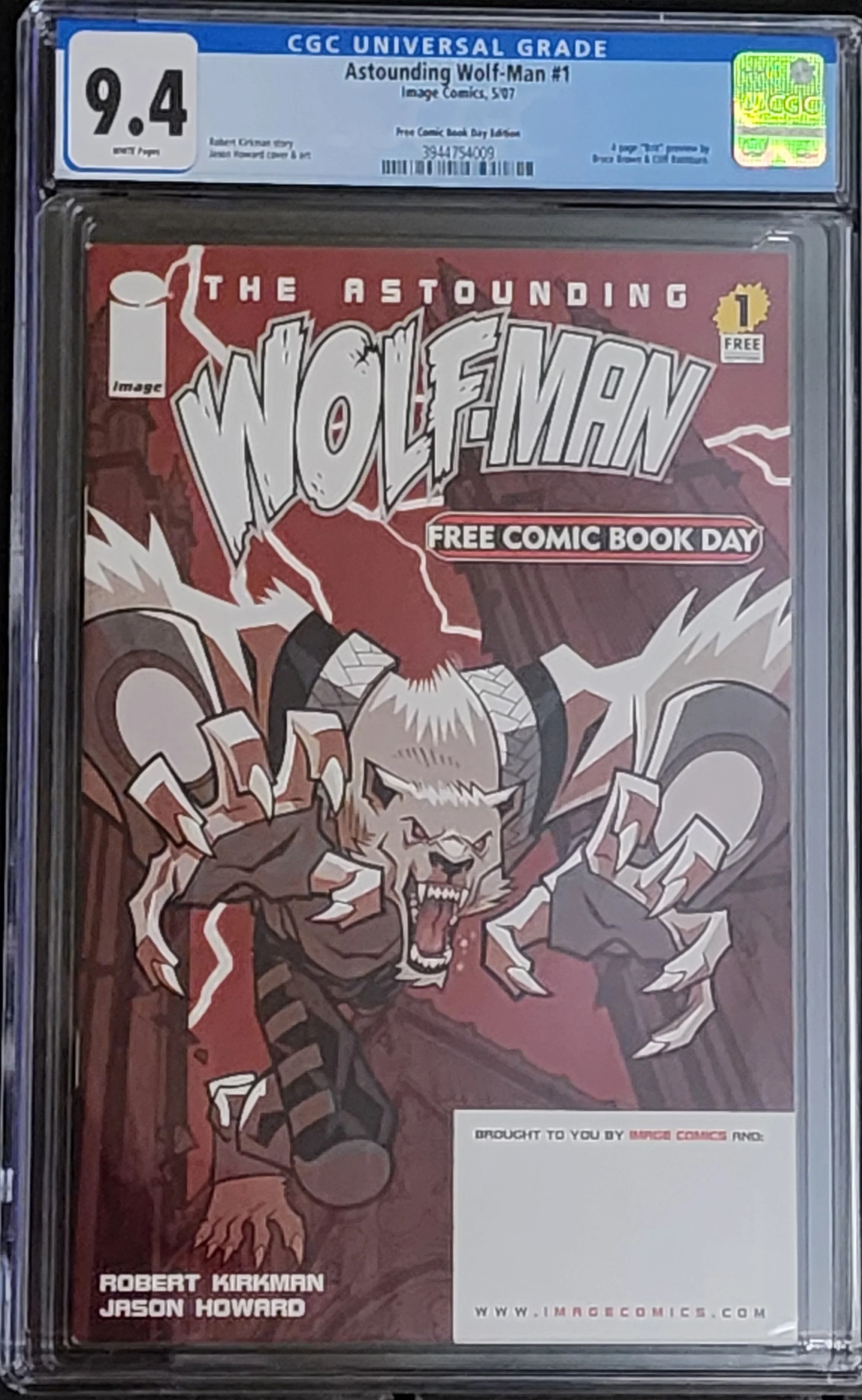 Astounding Wolf-Man FCBD #1 CGC 9.4 White Pages Robert Kirkman Story Image 2007